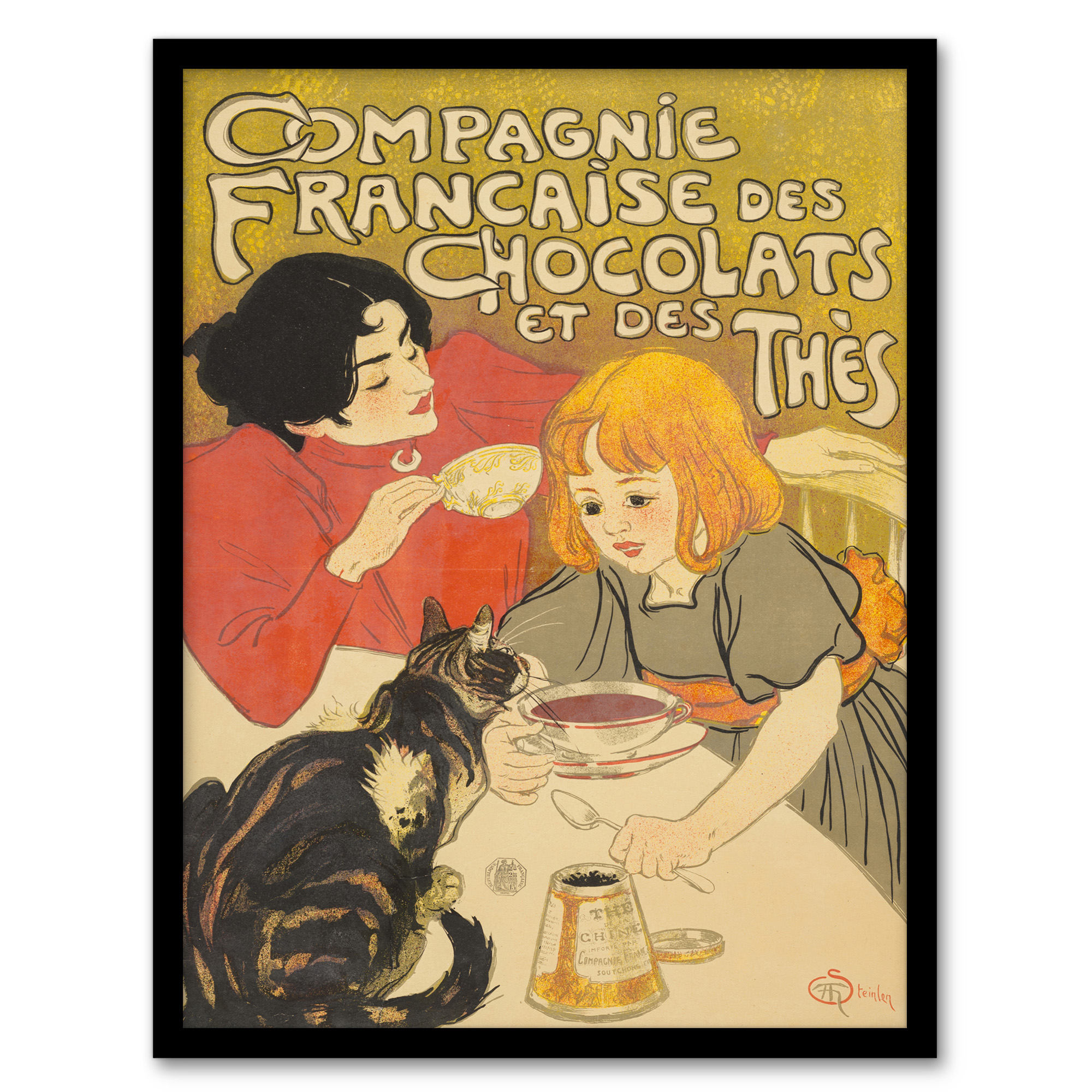 Chocolate And Tea French Vintage Advert Steinlen Framed Wall Art Print A3/A4