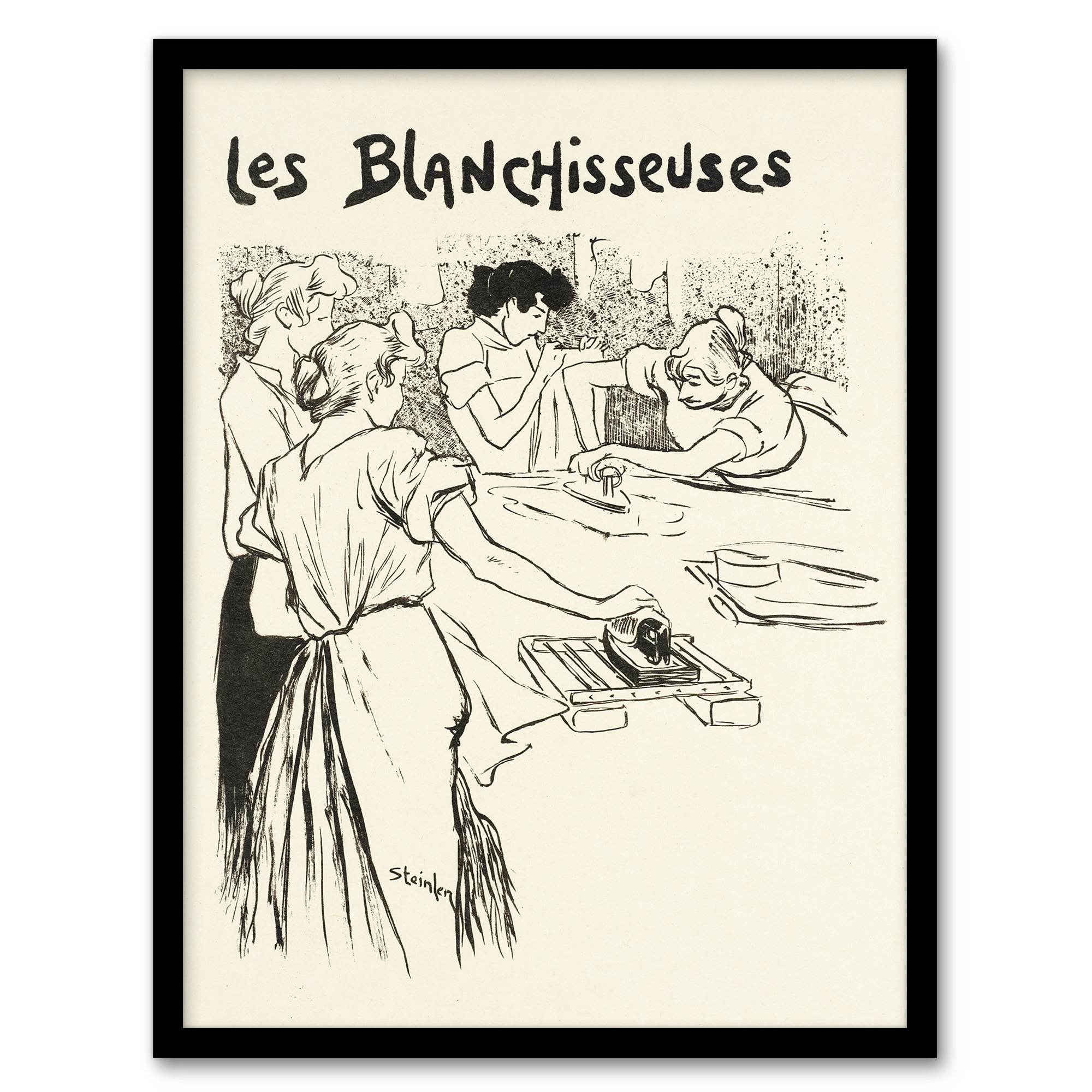 The Washerwomen Black White Illustration Steinlen Wall Art Poster Print