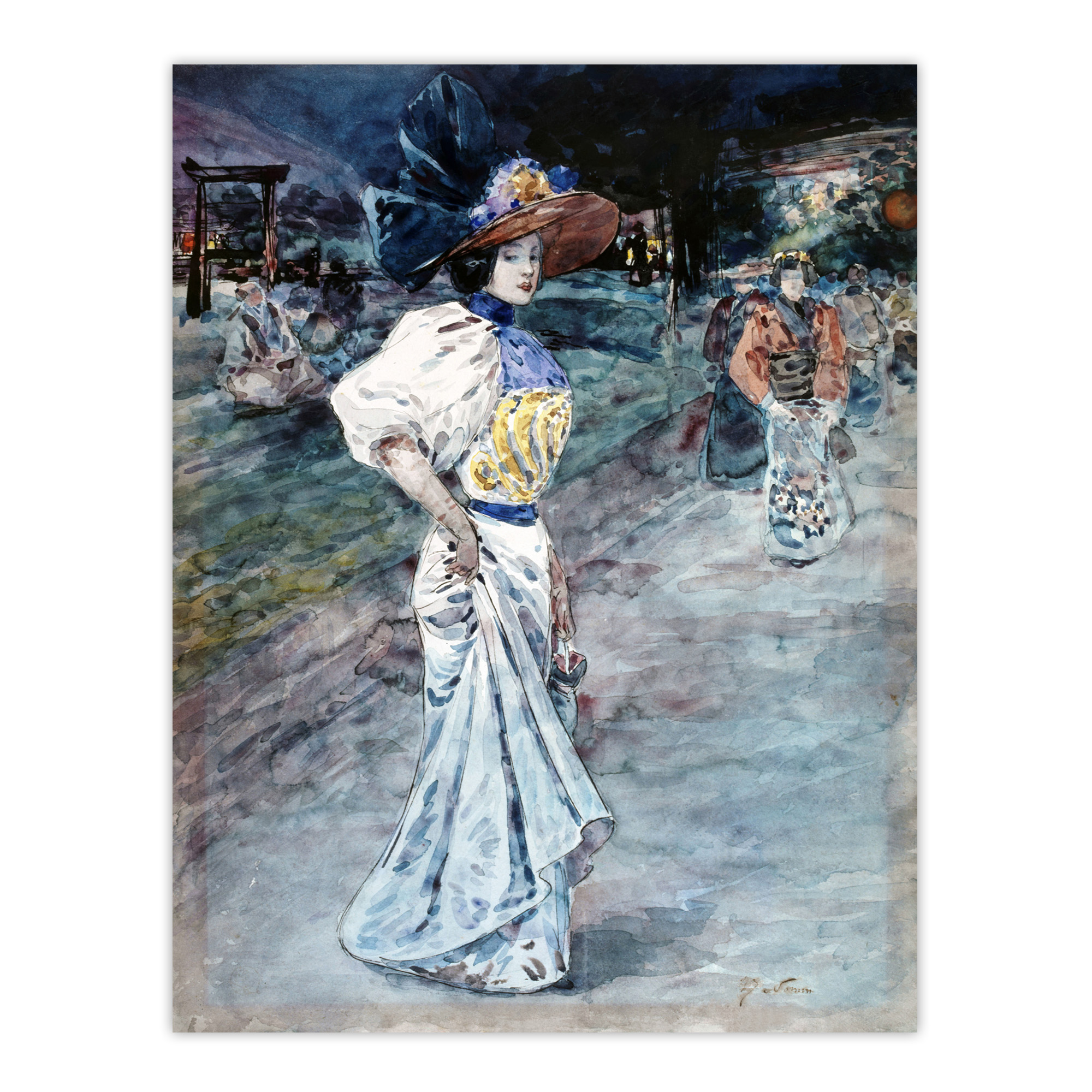 Henry Somm Elegant in a Japanese Garden Watercolour Wall Art Print