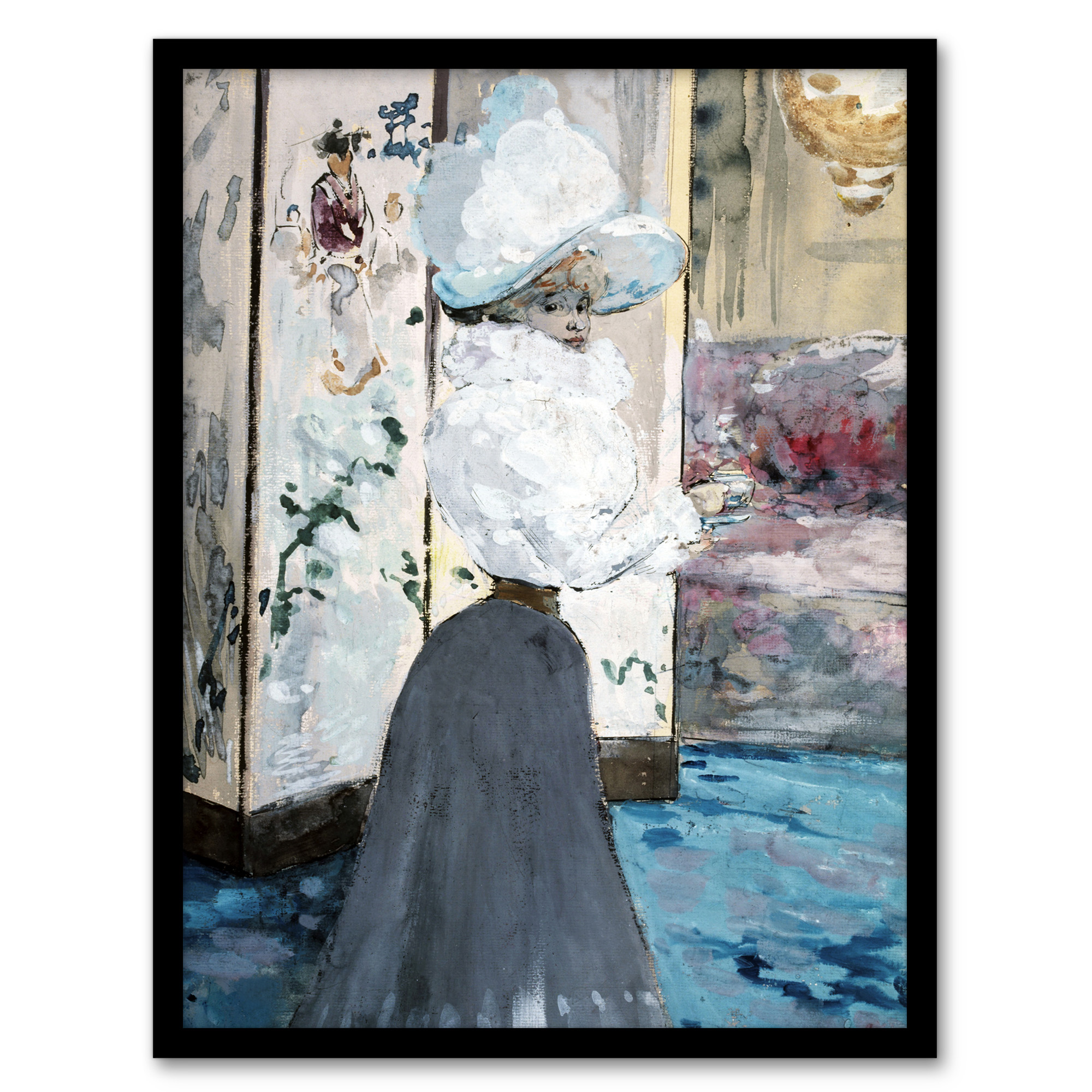 Henry Somm Woman and Japanese Folding Screen Wall Art Print
