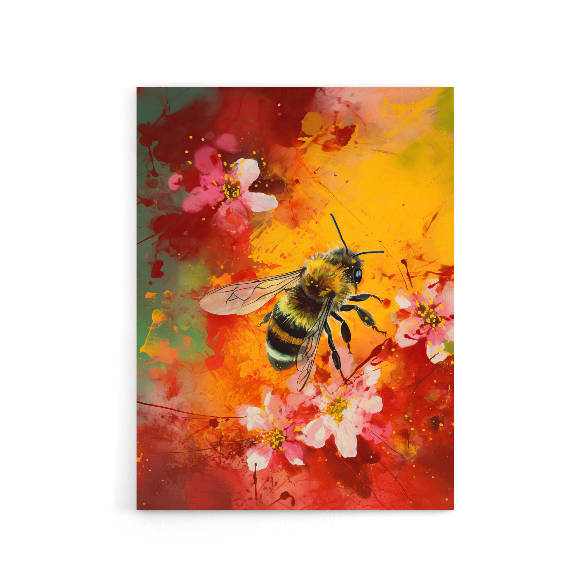 Honey Bee On Abstract Flower Bed Canvas Wall Art Print