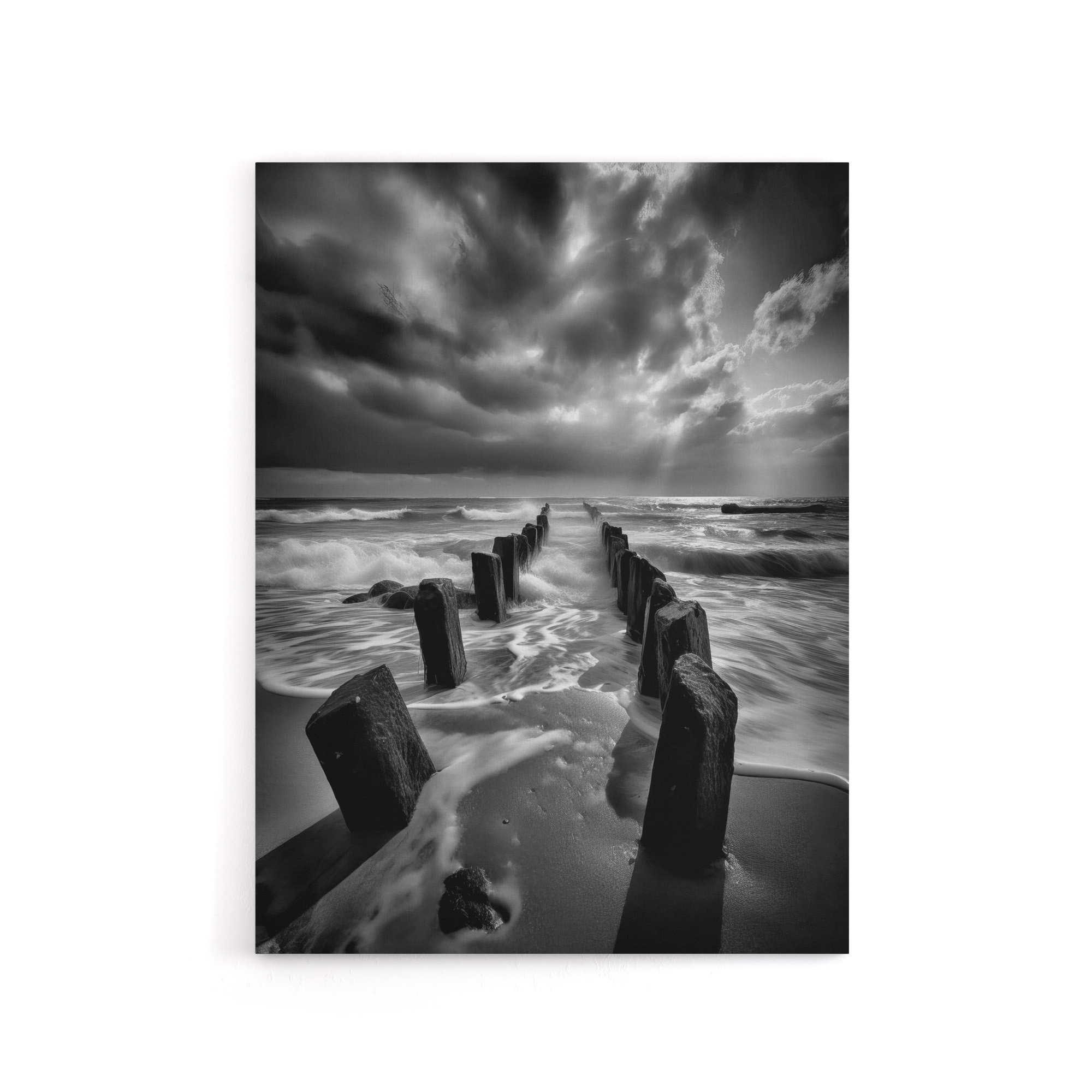 Pier Ruins In Dramatic Coastal Landscape Canvas Wall Art Print