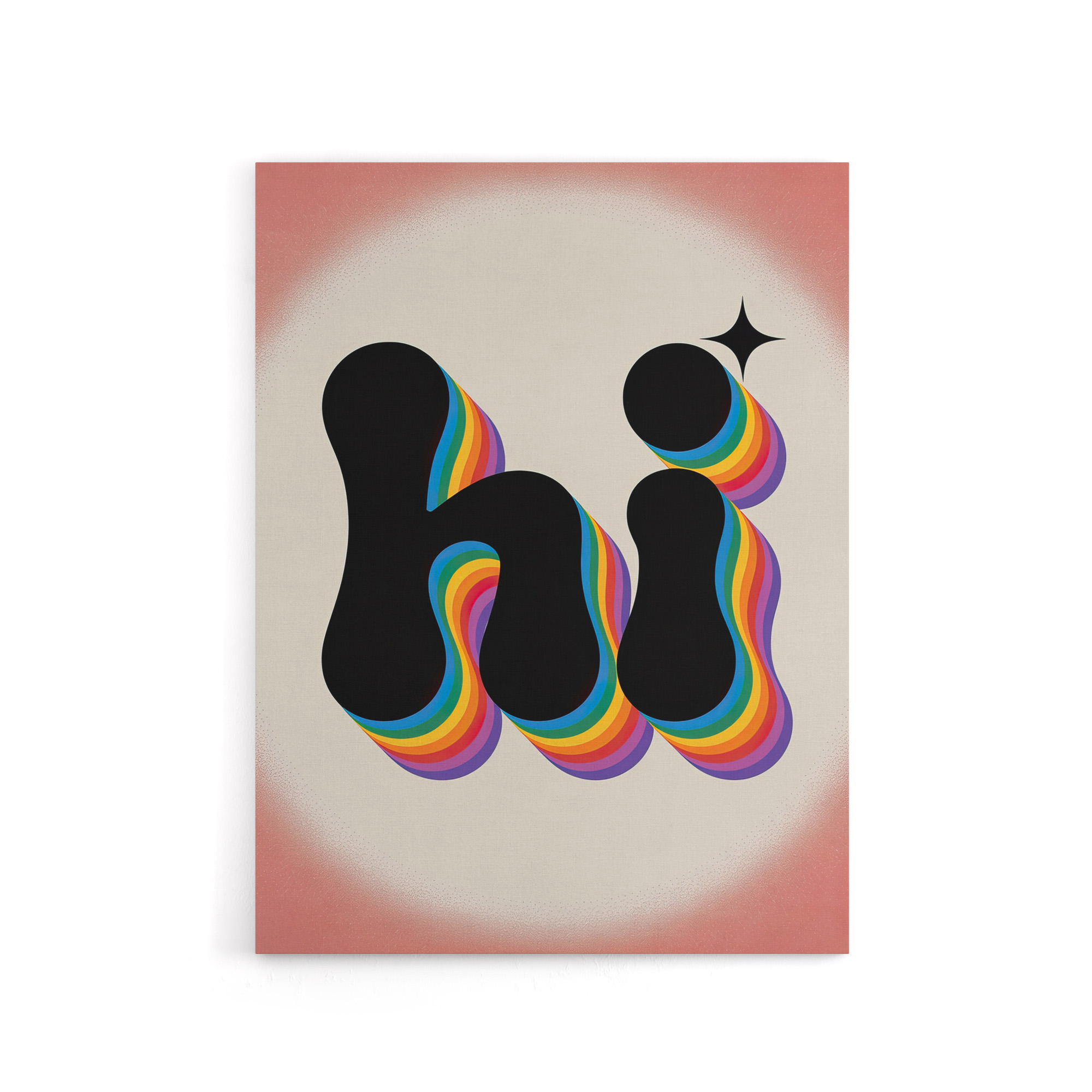 Hi Colourful Retro Rainbow Font Typography Canvas Wall Art Print