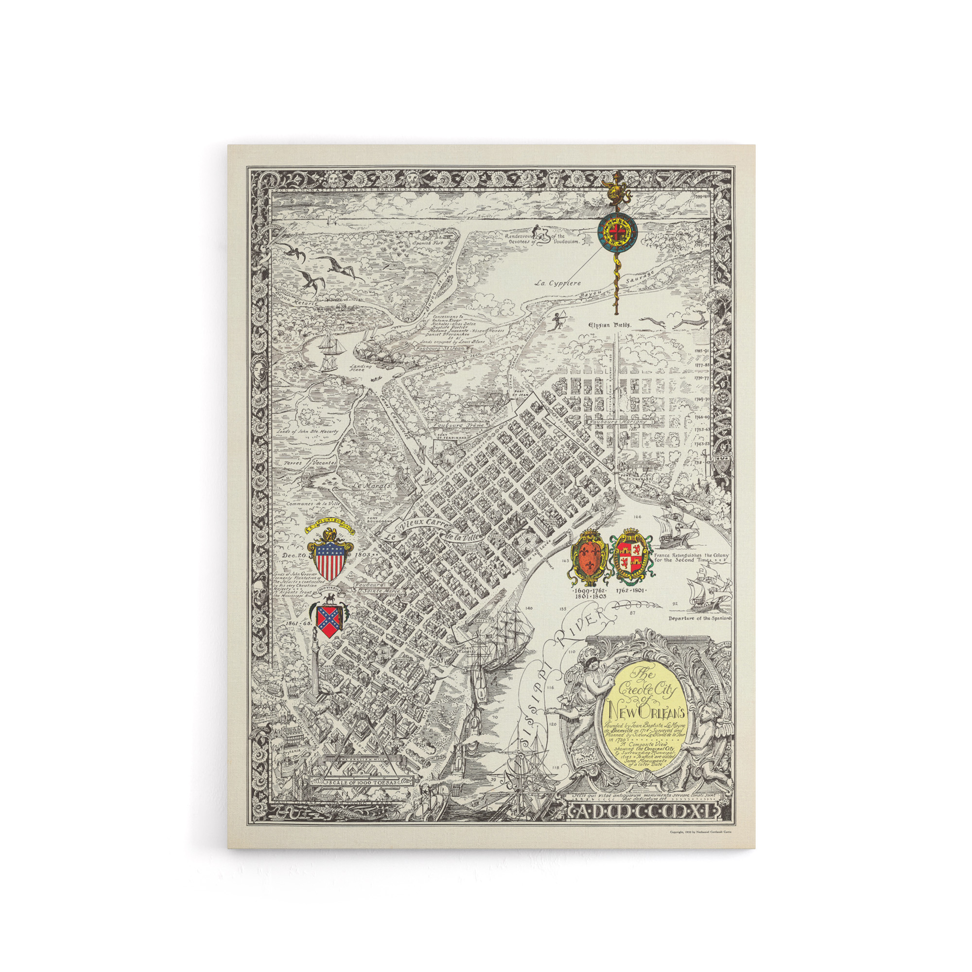 Map Curtis 1930 Creole City New Orleans Canvas Wall Art Print