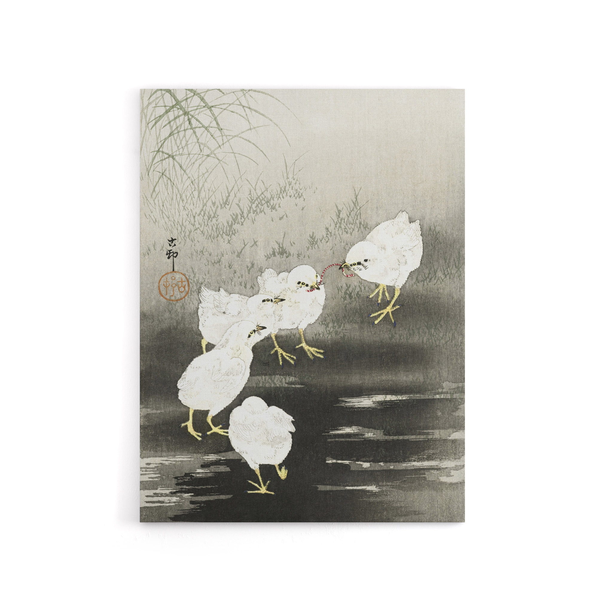 Chicks Eating Worms Canvas Wall Art Print Ohara Koson