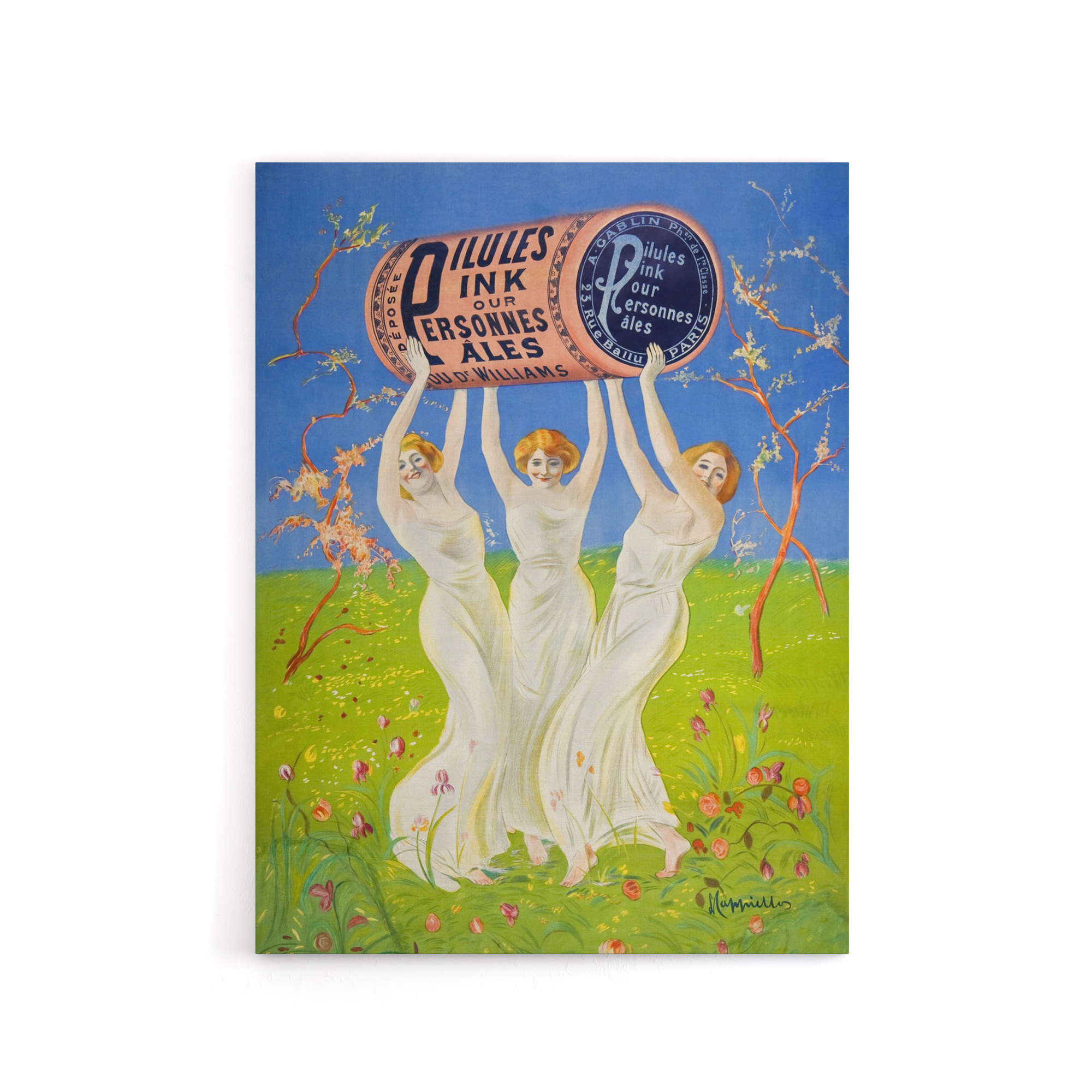 Pink Pills Pale People Vintage Ad Canvas Wall Art Print Cappiello