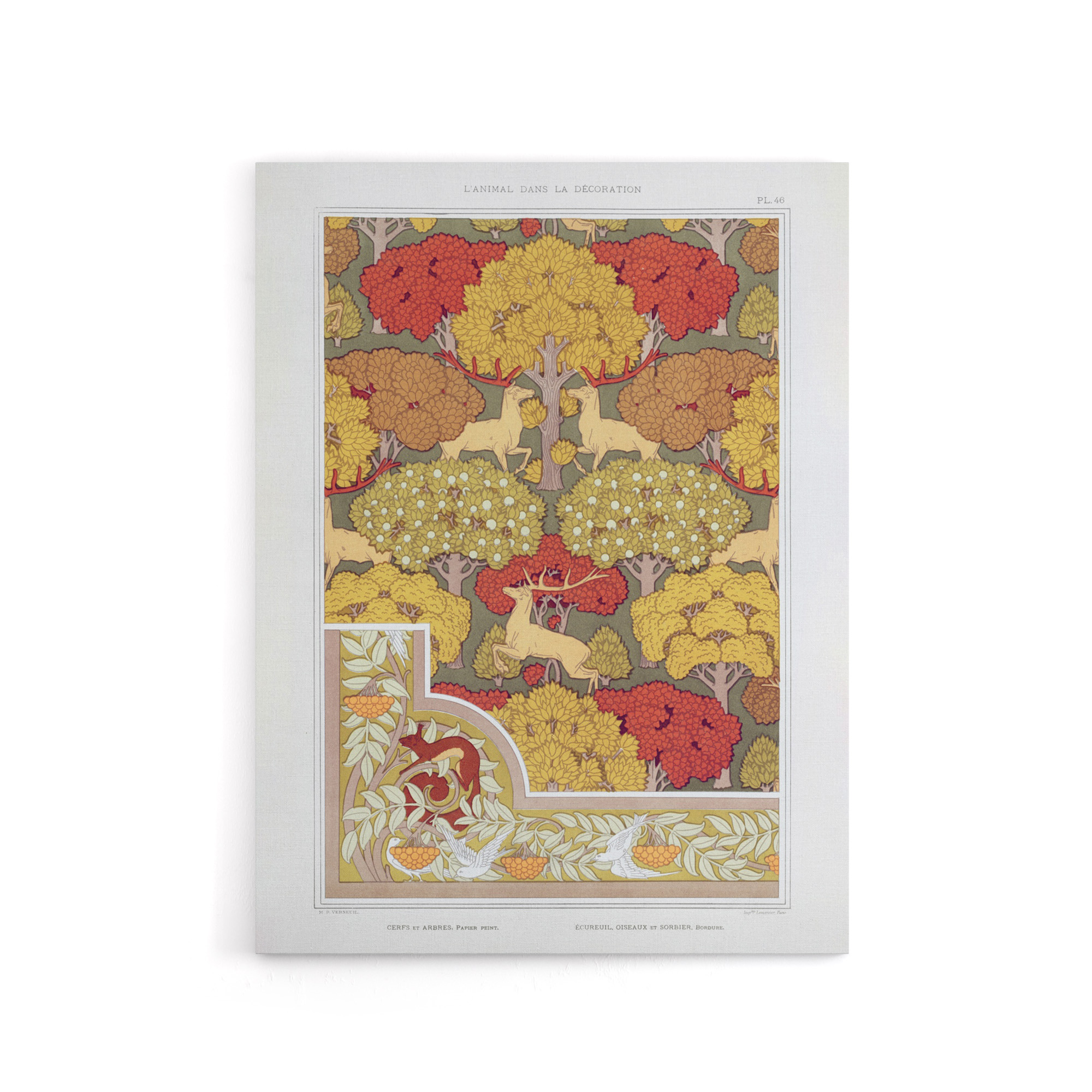 Stag Deer Trees Canvas Wall Art Print Vintage Floral Verneuil