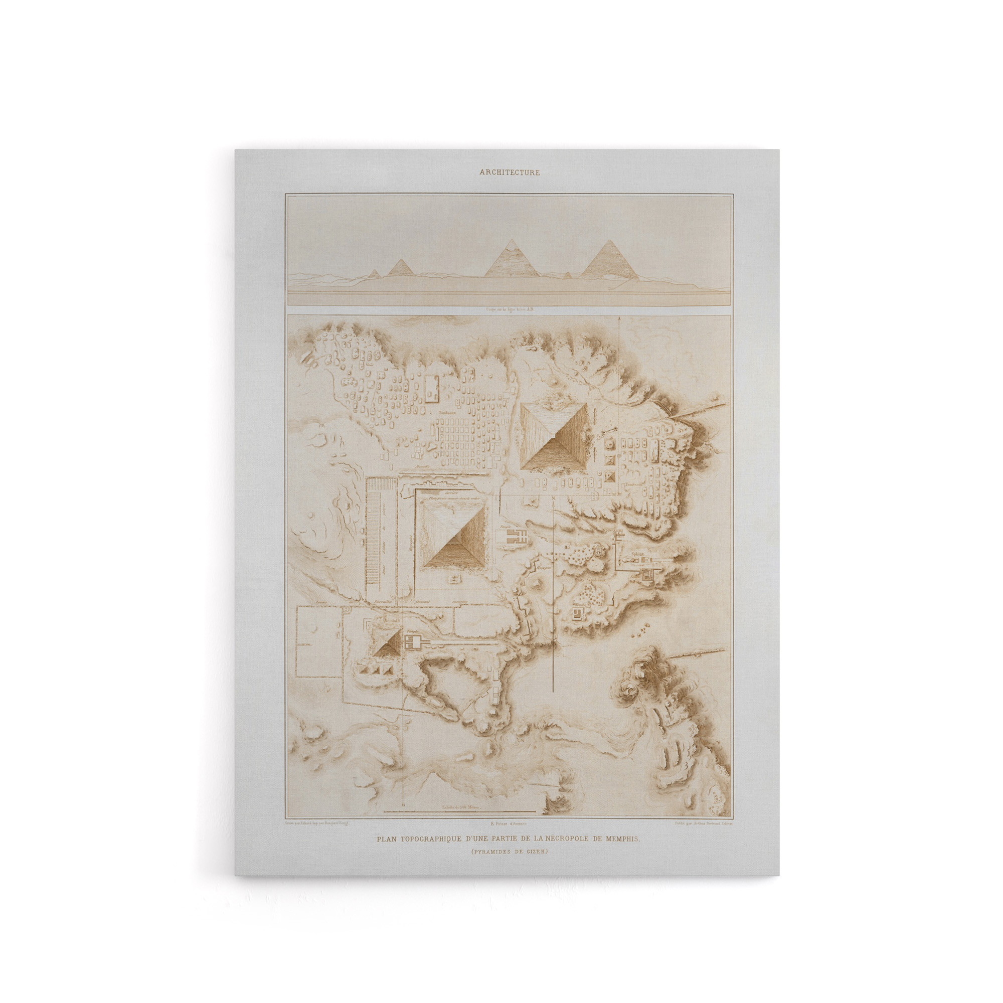 Pyramids of Giza French Topographic Map Avennes Canvas Wall Art Print