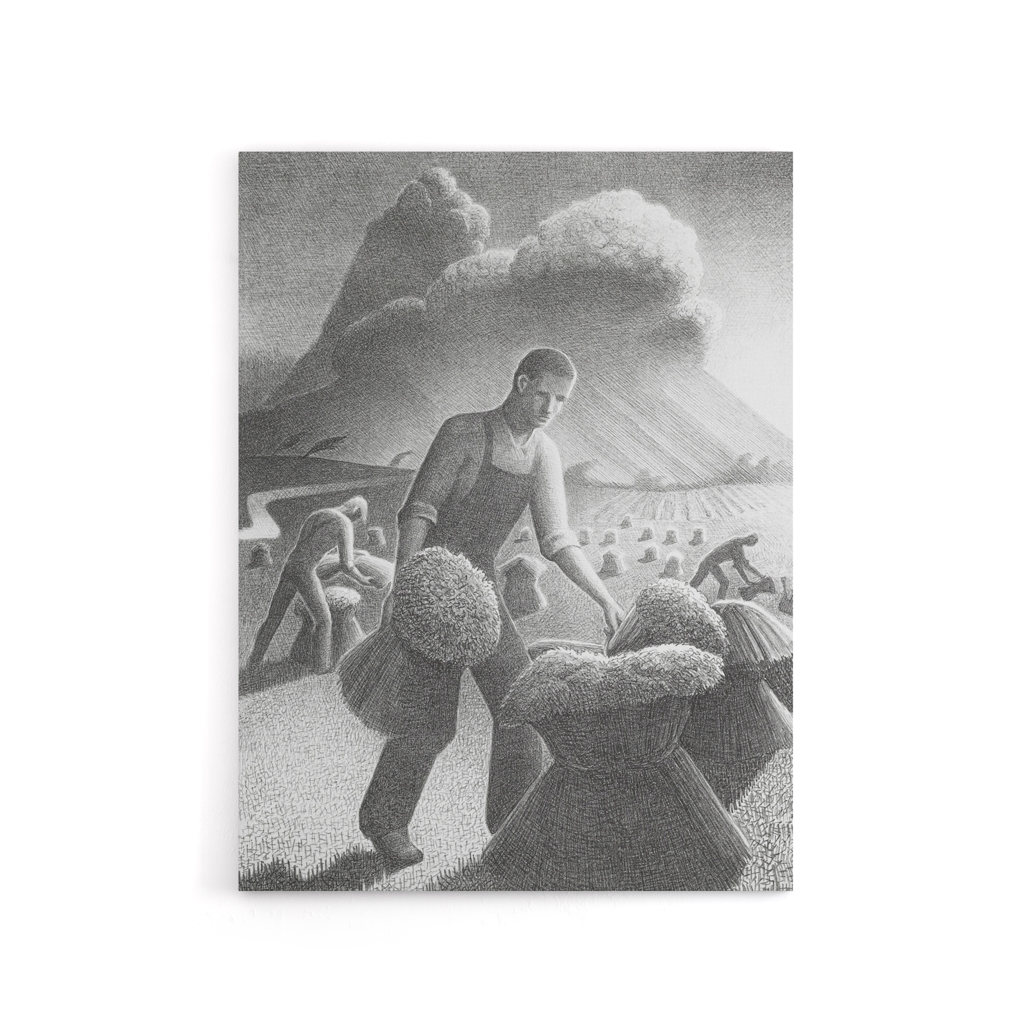 Approaching Storm in Wheat Field Grant Wood Canvas Wall Art Print