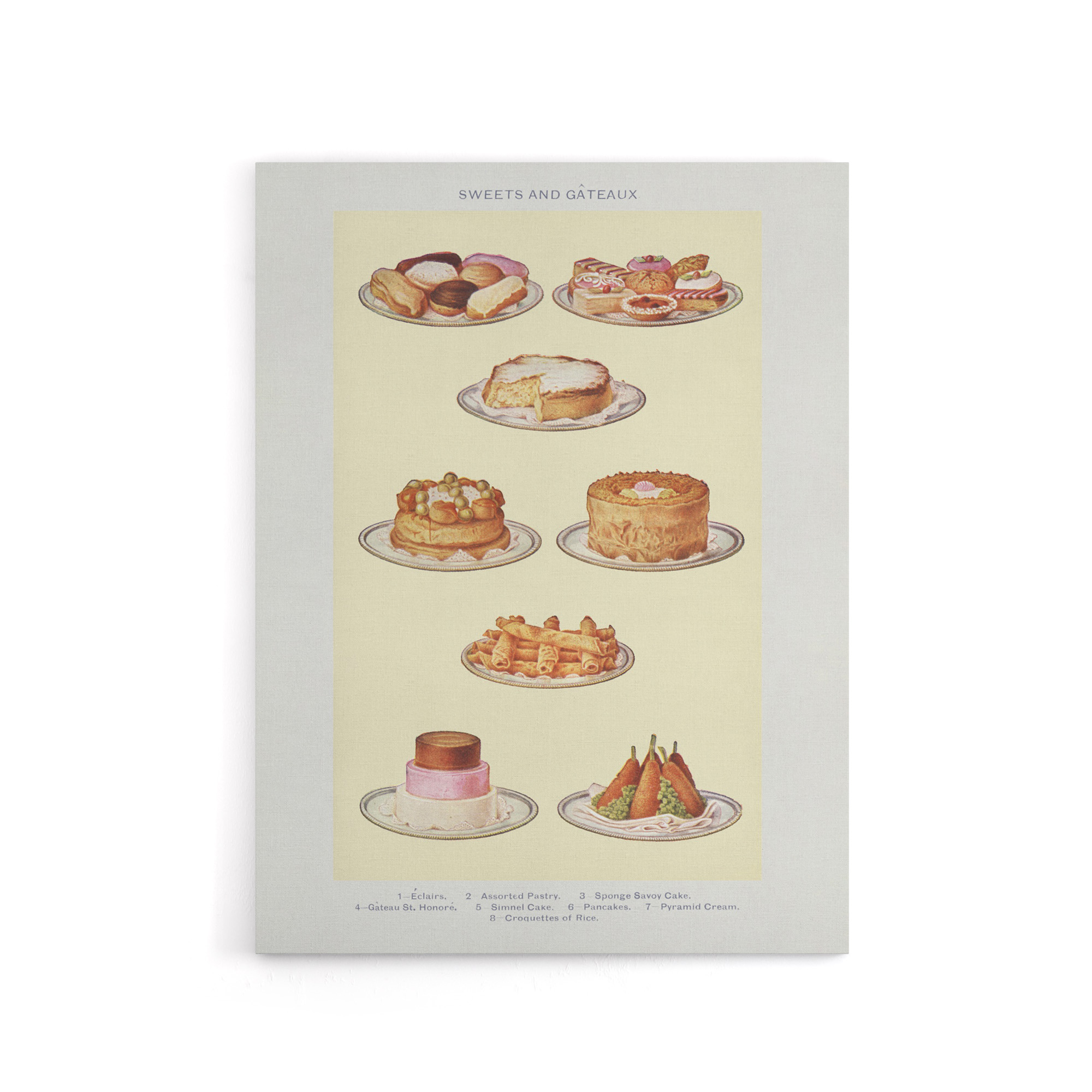 Sweets and Gateaux Cakes Mrs Beeton Canvas Wall Art Print