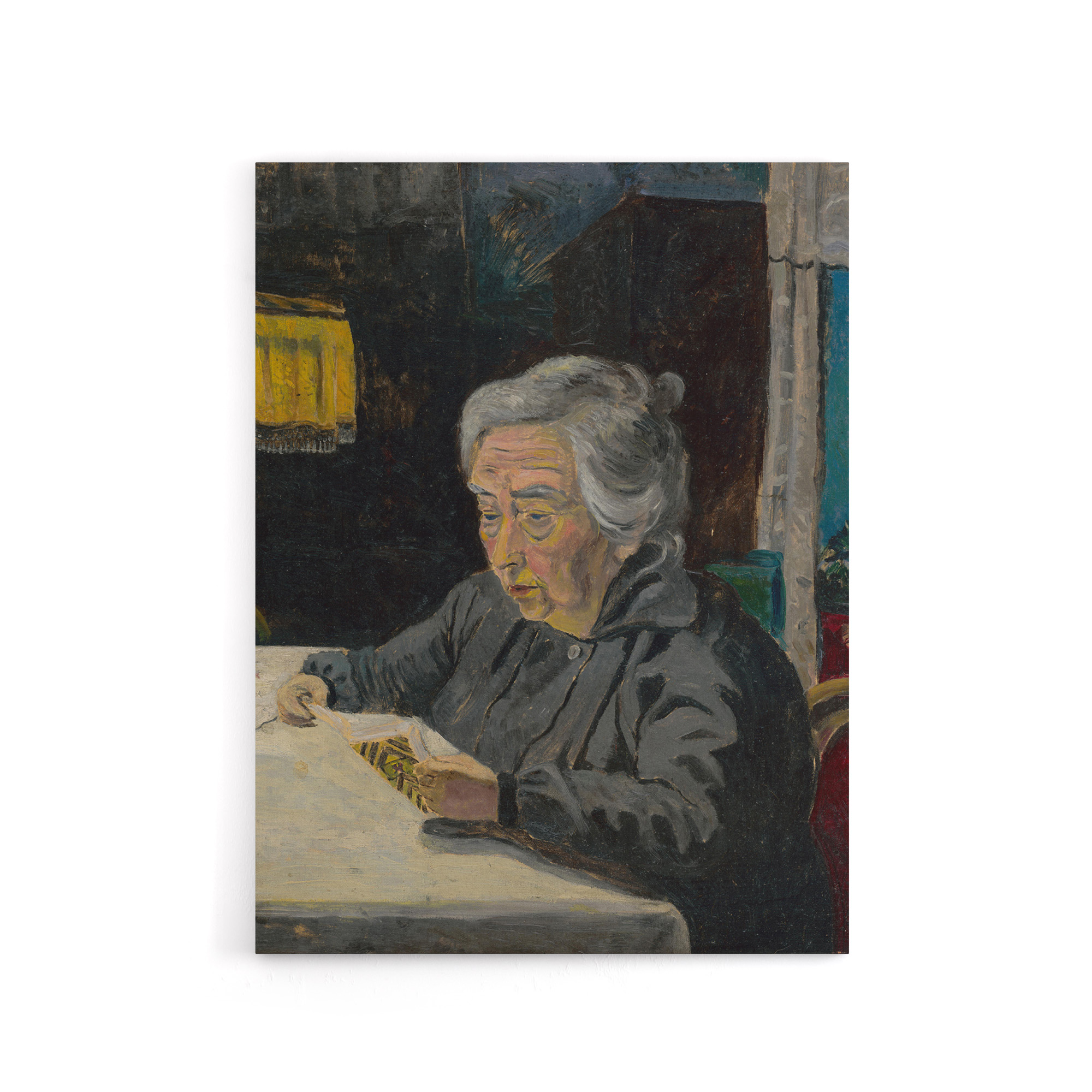 Old Lady Reading Grandmother Portrait Kubincan Canvas Wall Art Print