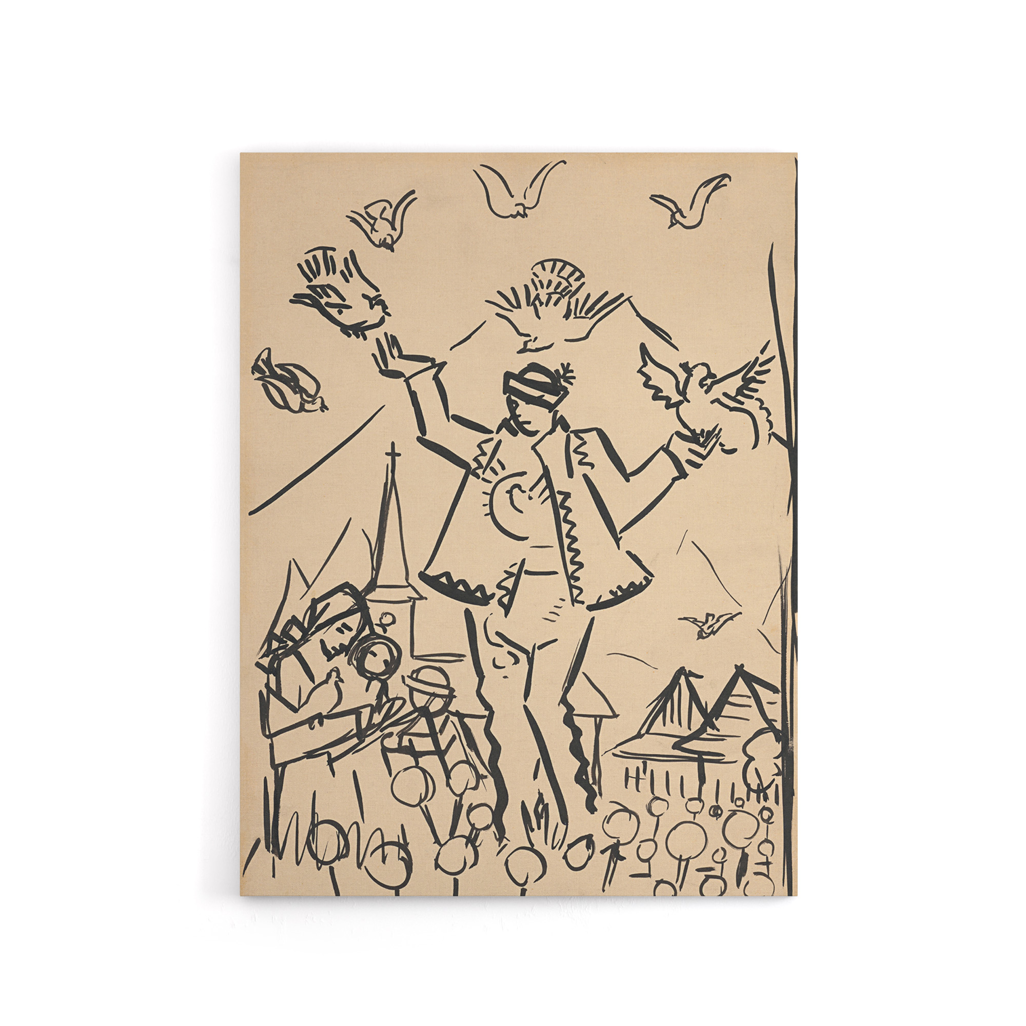 Study for Joy Family Ink Drawing Kubincan Canvas Wall Art Print