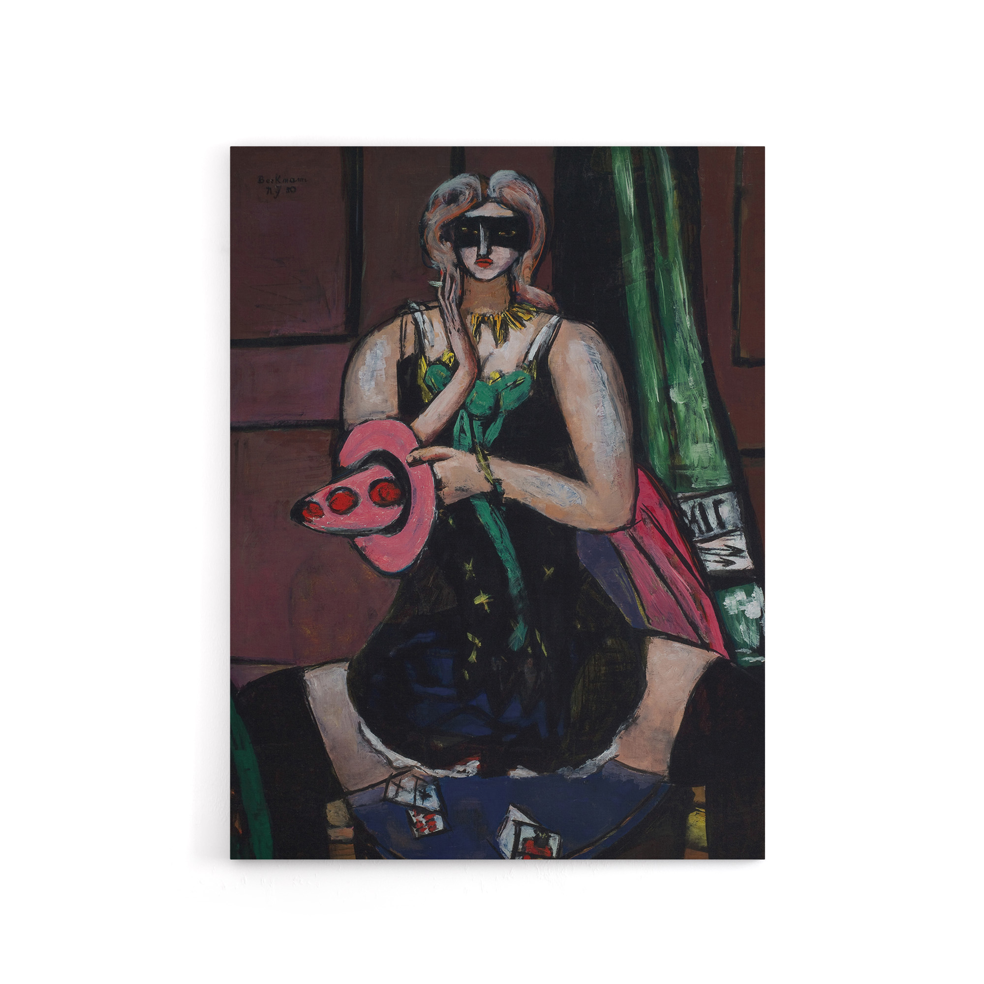 Carnival Mask Green Violet and Pink Beckmann Canvas Wall Art Print