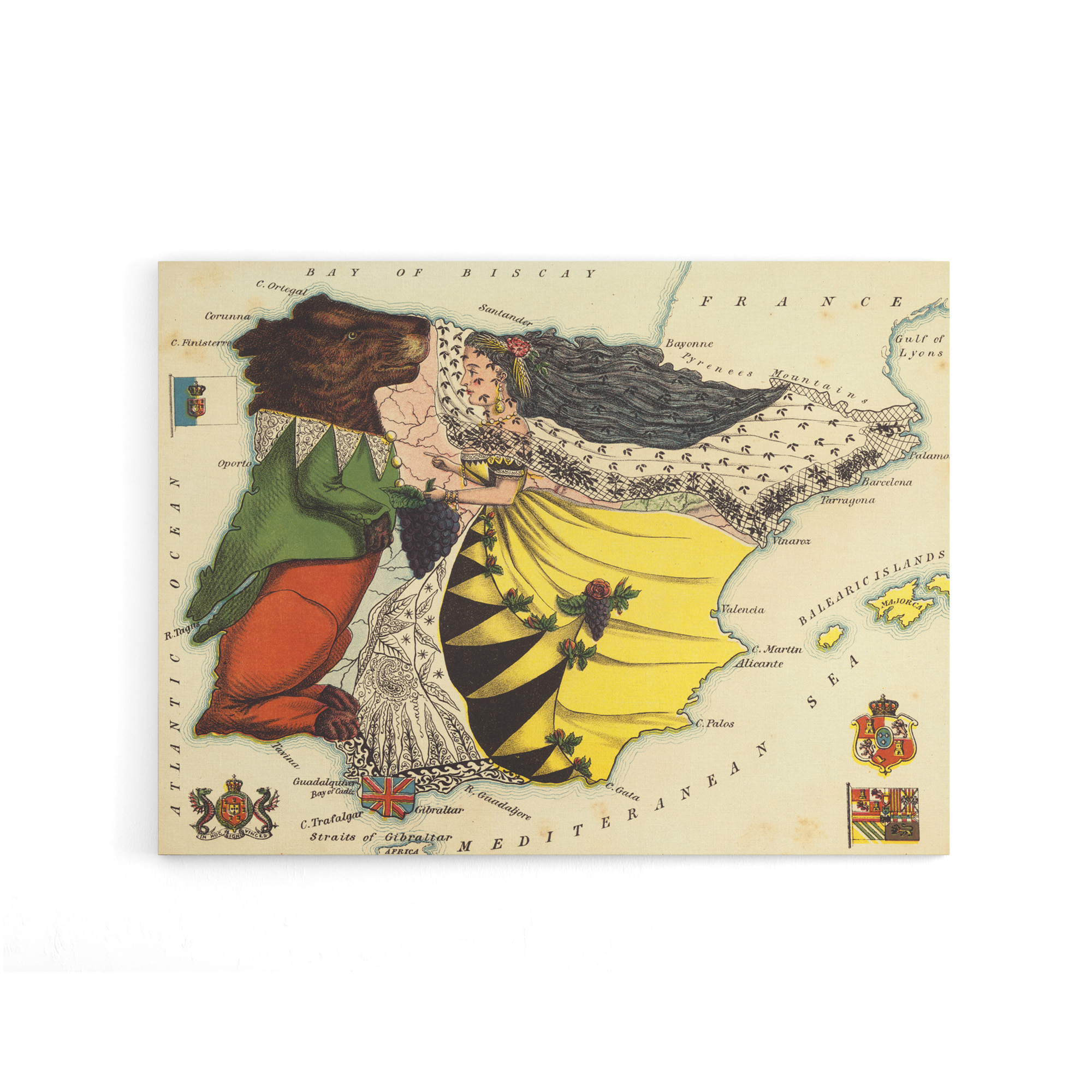 Lancaster 1869 Spain Portugal Pictorial Map Canvas Wall Art Print