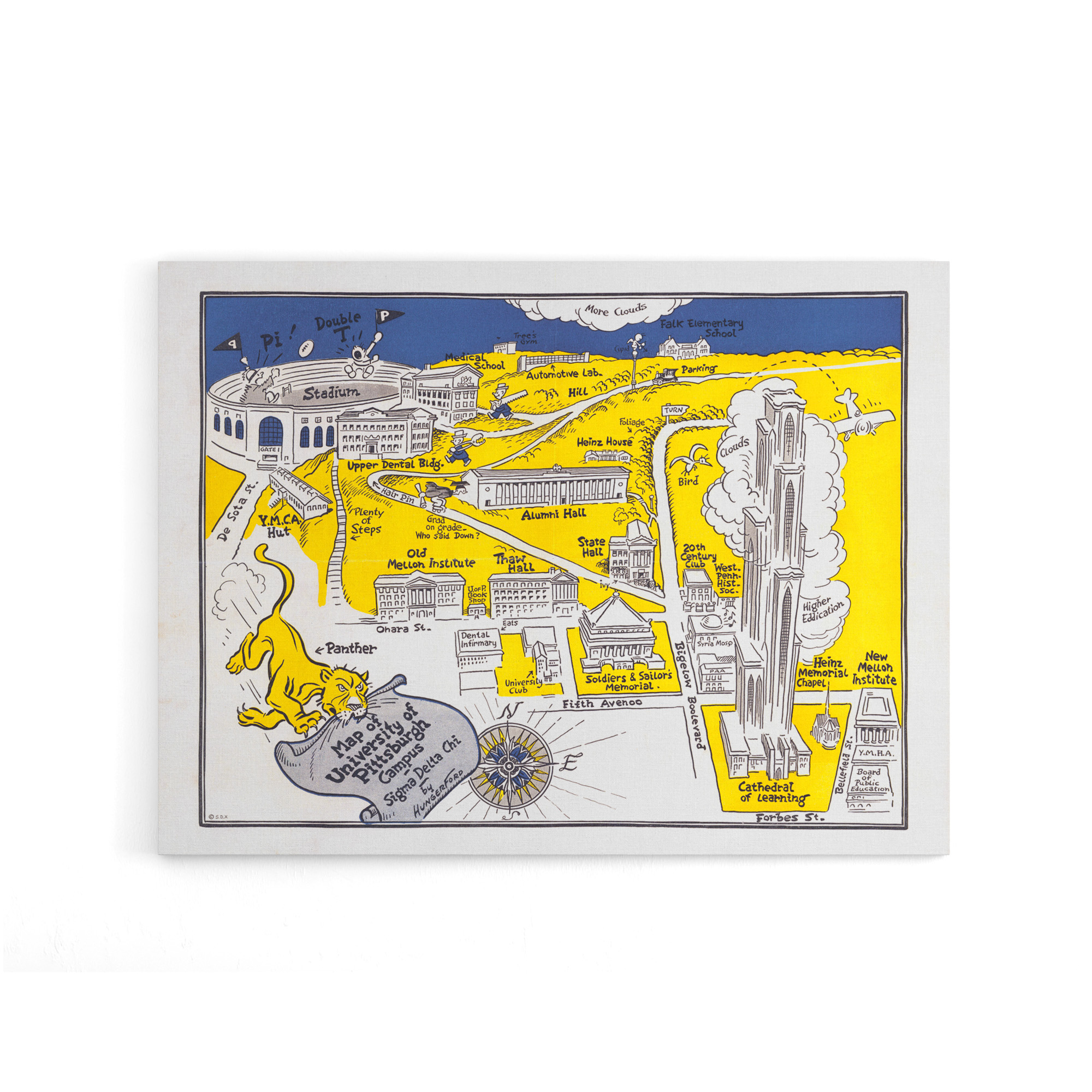 Map Hungerford 1935 Pittsburgh University Canvas Wall Art Print