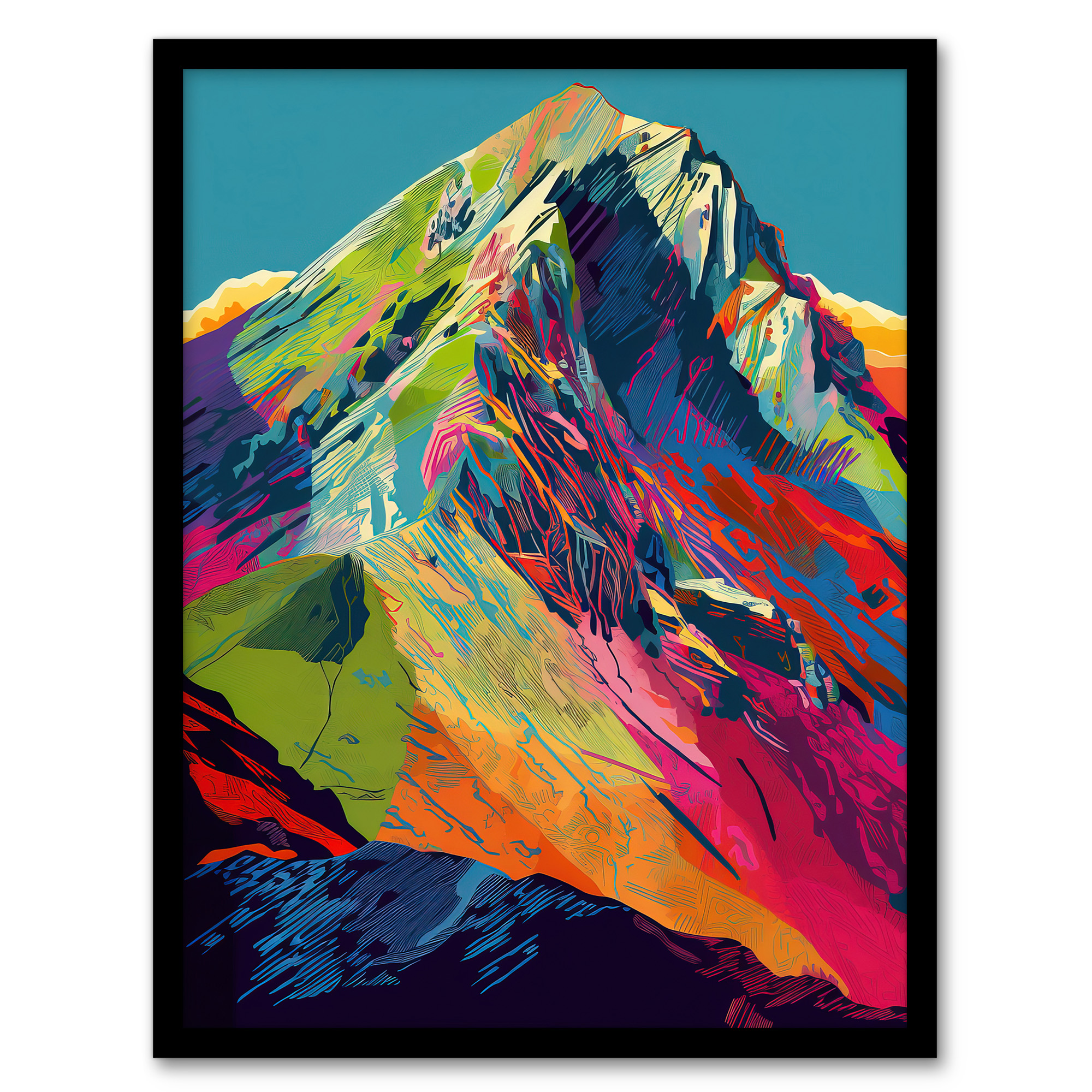 Neon Colour Mountain Summit Psychedelic Alpine Landscape Wall Art
