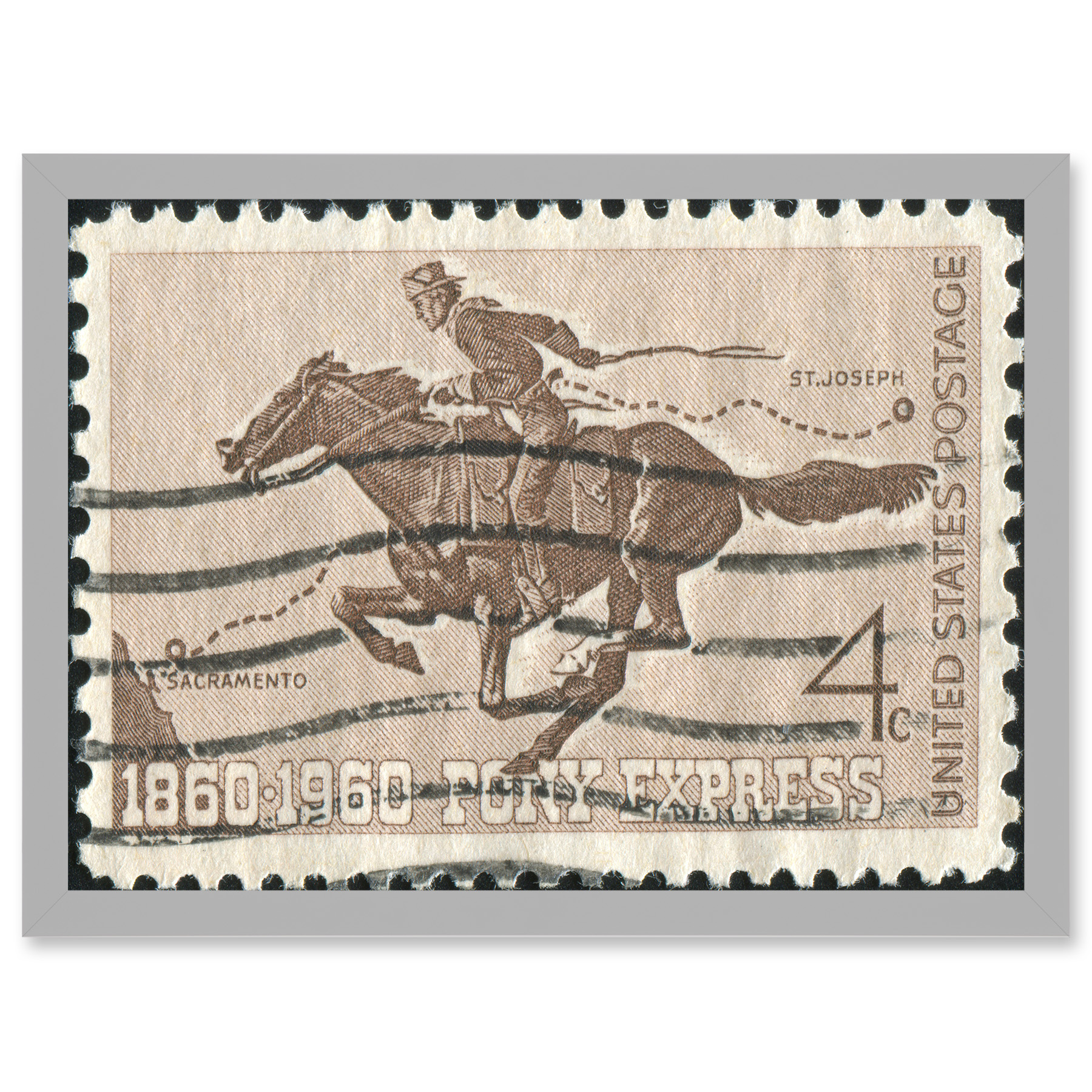 Stamp 1860 1960 Pony Express USA Photo Sacramento St Joseph Framed A3 Art Print - Bild 10 von 21