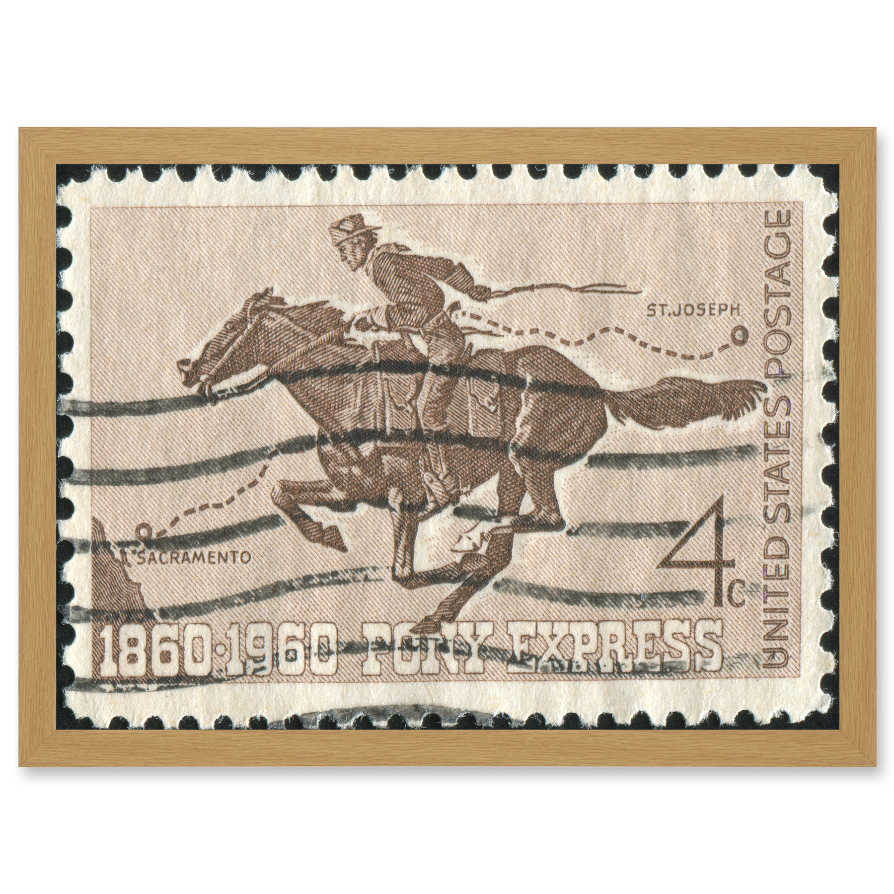 Stamp 1860 1960 Pony Express USA Photo Sacramento St Joseph Framed A3 Art Print - Bild 14 von 21