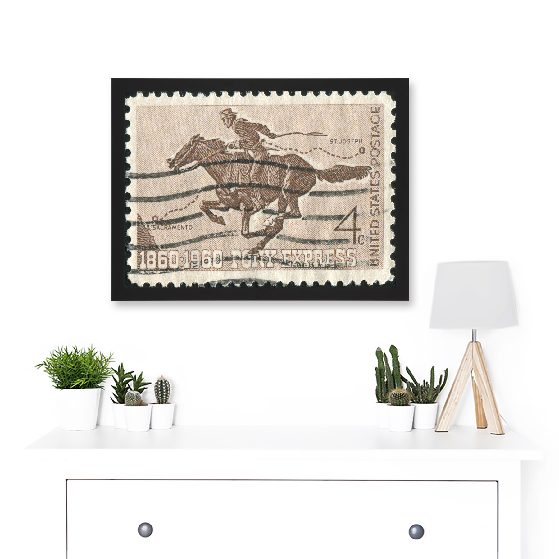 Stamp 1860 1960 Pony Express USA Photo Sacramento St Joseph Framed A3 Art Print - Bild 3 von 21