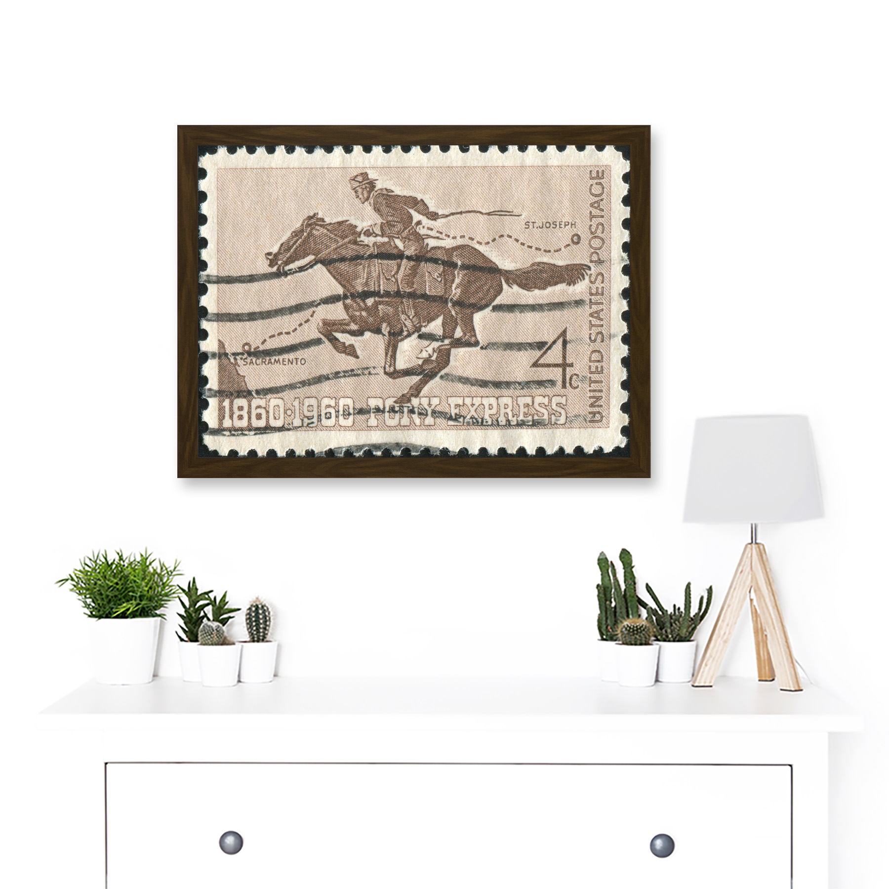 Stamp 1860 1960 Pony Express USA Photo Sacramento St Joseph Framed A3 Art Print - Bild 7 von 21