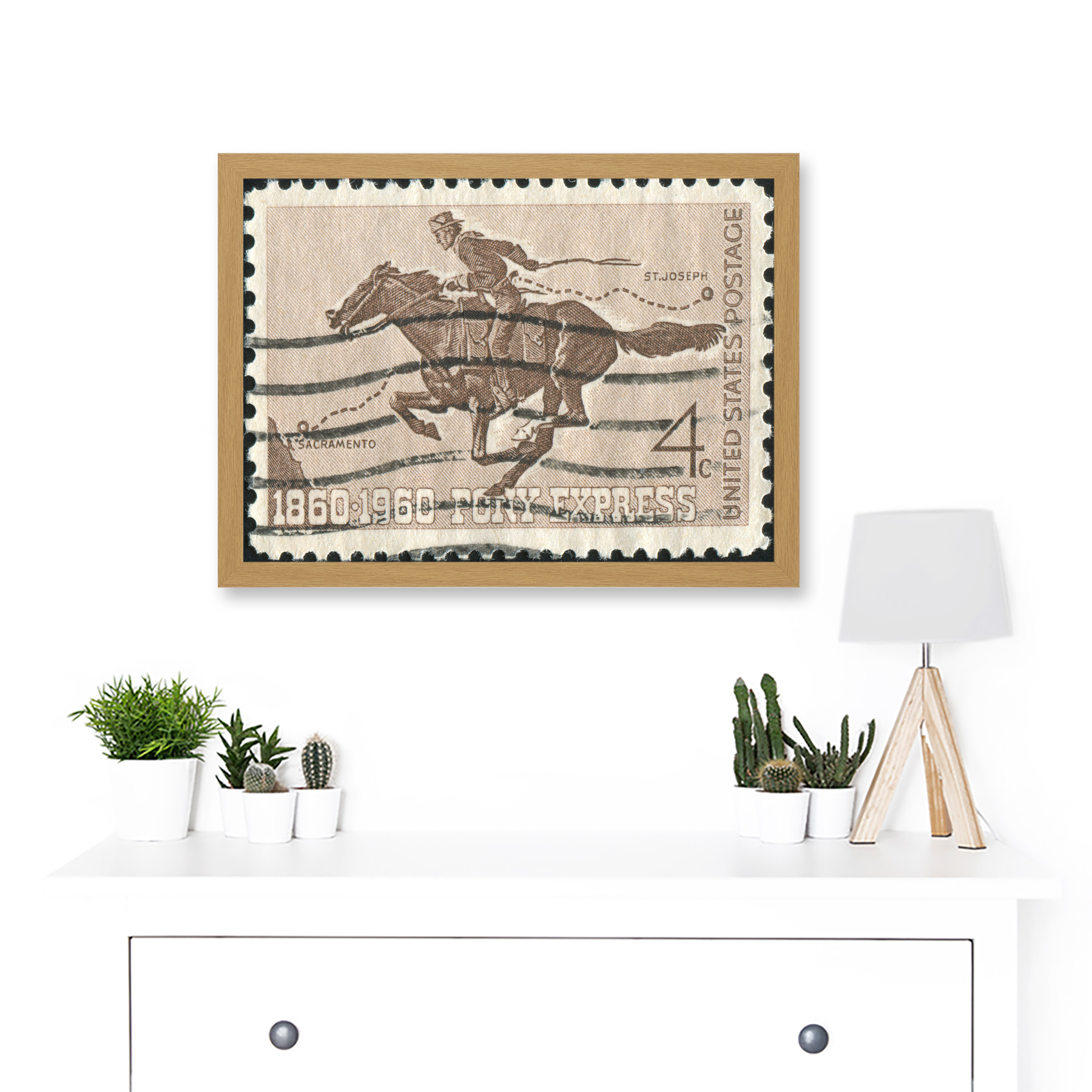 Stamp 1860 1960 Pony Express USA Photo Sacramento St Joseph Framed A3 Art Print - Bild 15 von 21