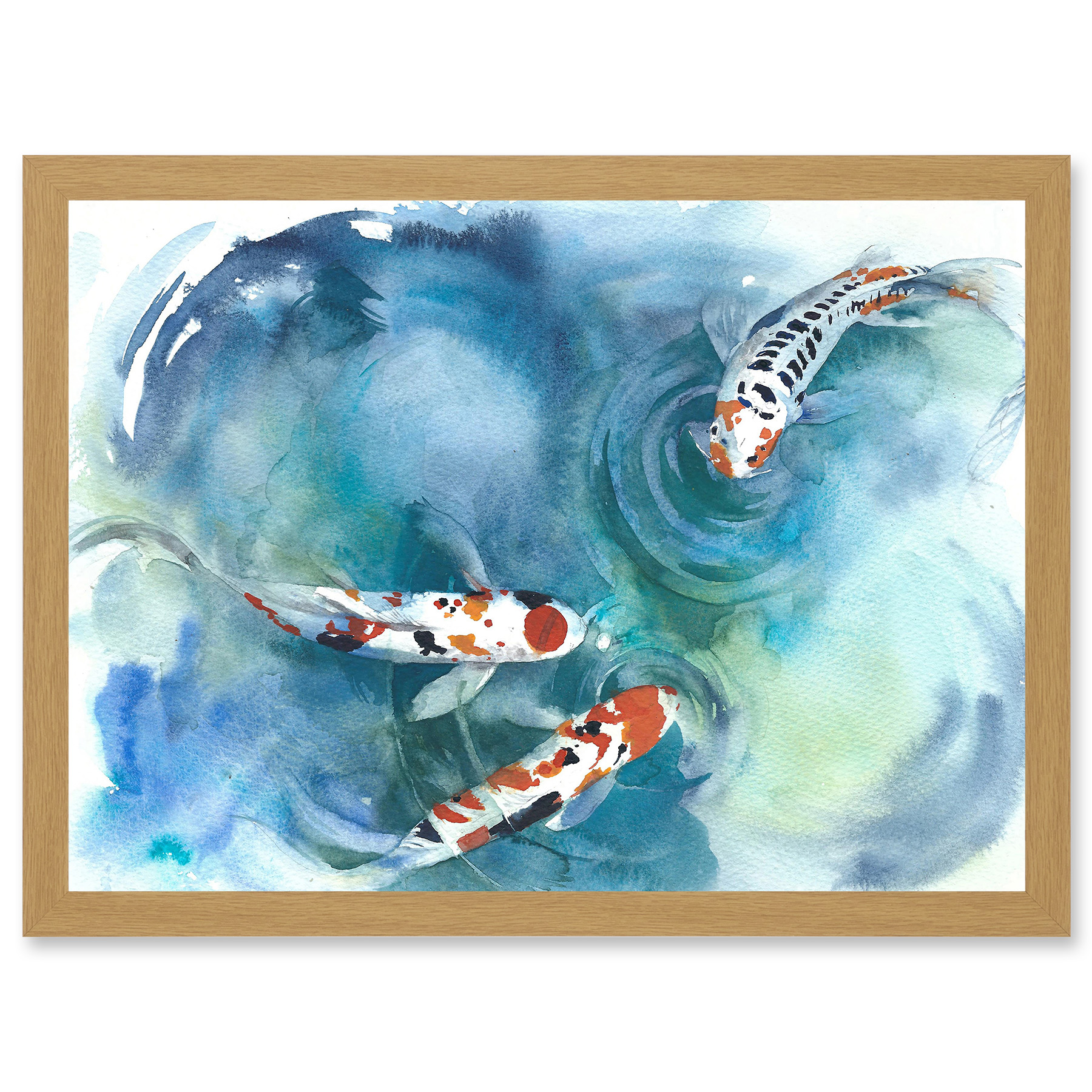 Japanese Koi Fish Near Surface Pond White Black Orange Framed A3 Wall Art Print - Bild 14 von 21