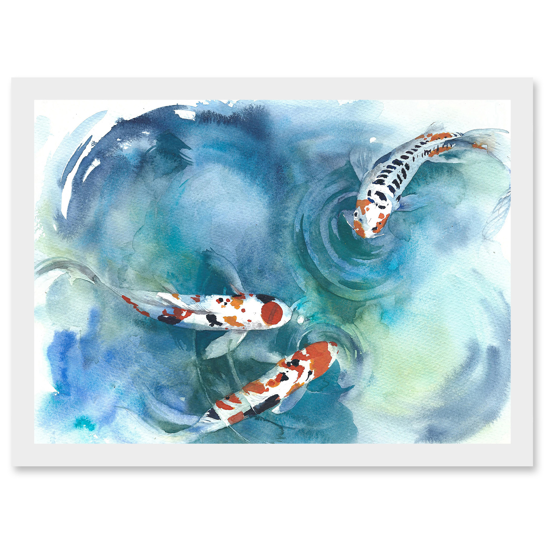 Japanese Koi Fish Near Surface Pond White Black Orange Framed A3 Wall Art Print - Bild 18 von 21