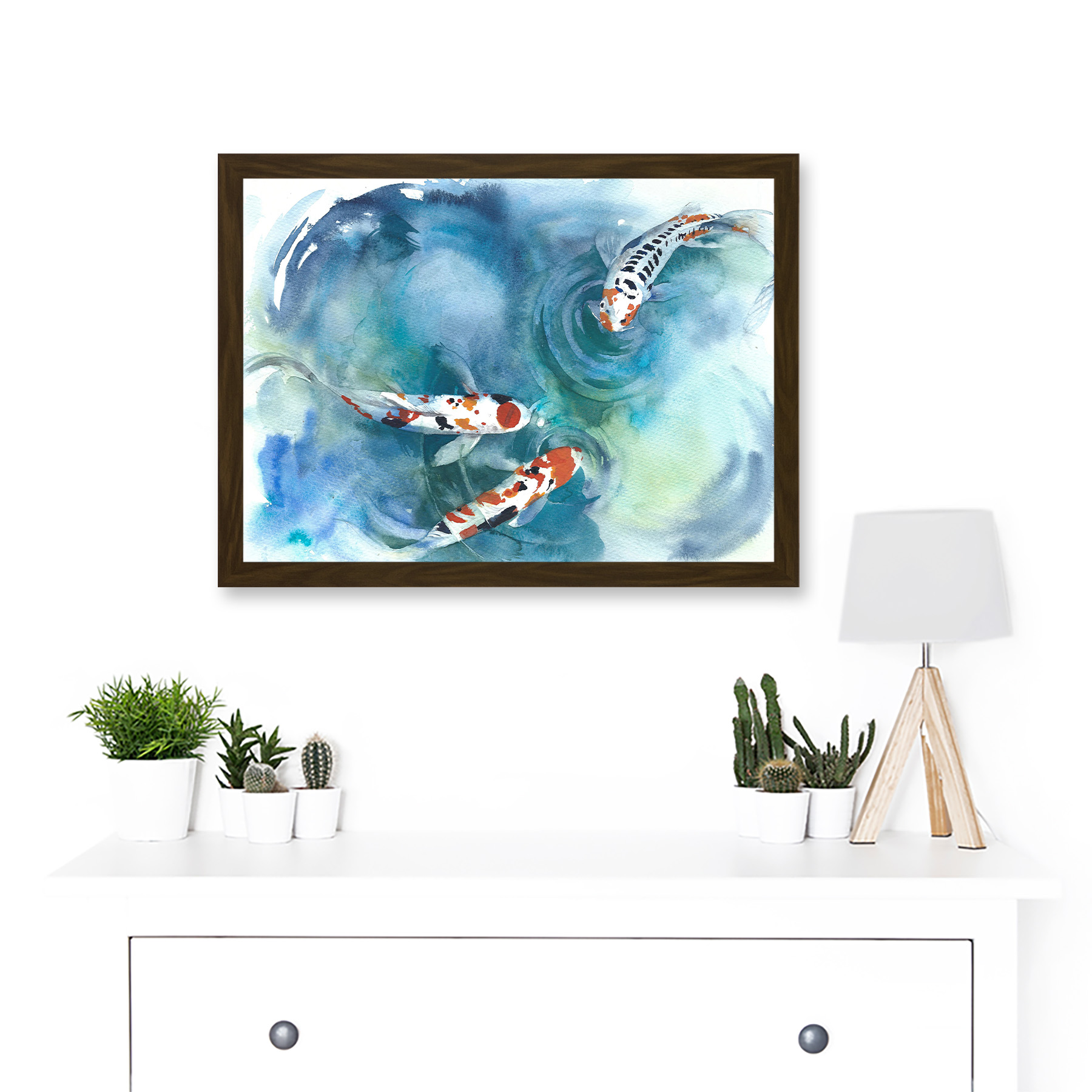 Japanese Koi Fish Near Surface Pond White Black Orange Framed A3 Wall Art Print - Bild 7 von 21