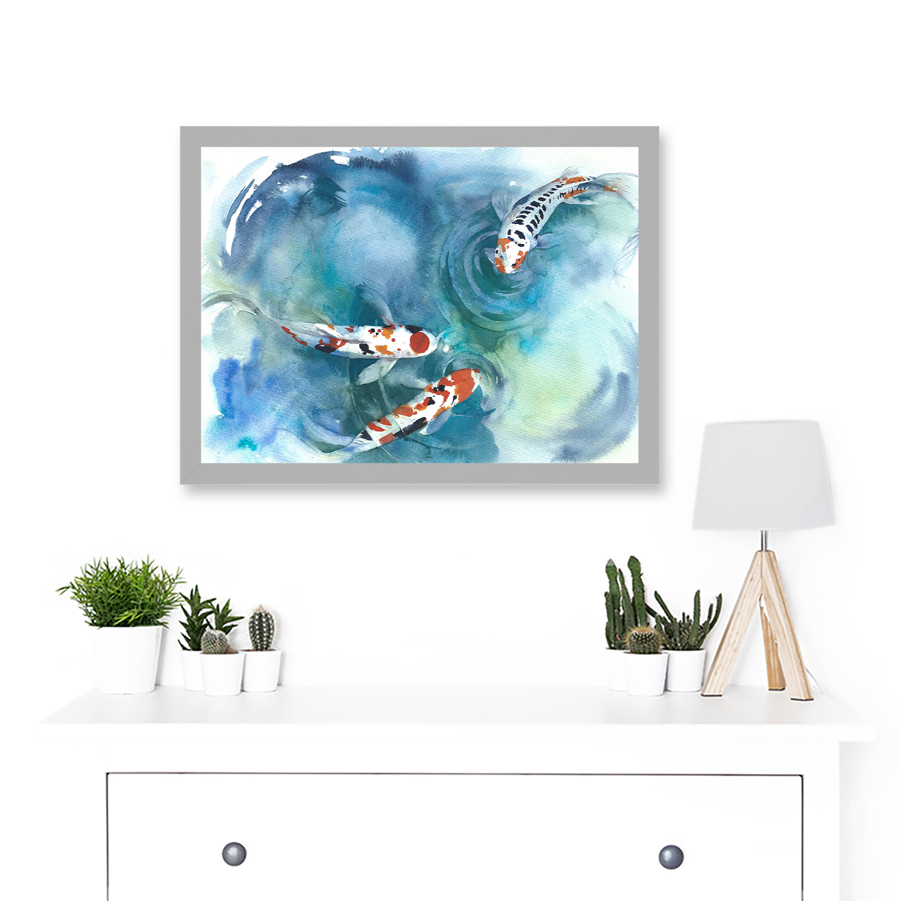 Japanese Koi Fish Near Surface Pond White Black Orange Framed A3 Wall Art Print - Bild 11 von 21