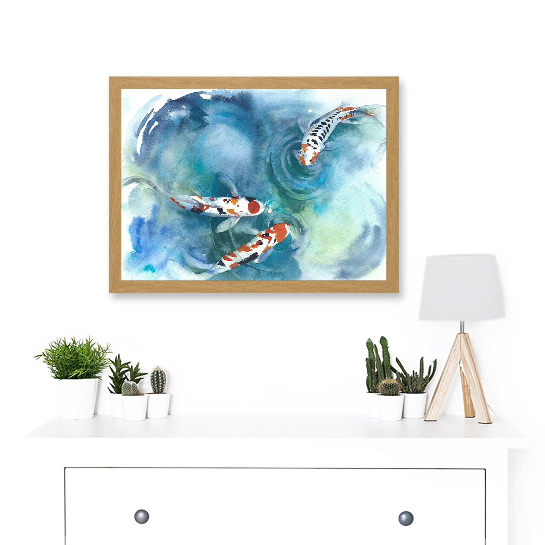 Japanese Koi Fish Near Surface Pond White Black Orange Framed A3 Wall Art Print - Bild 15 von 21