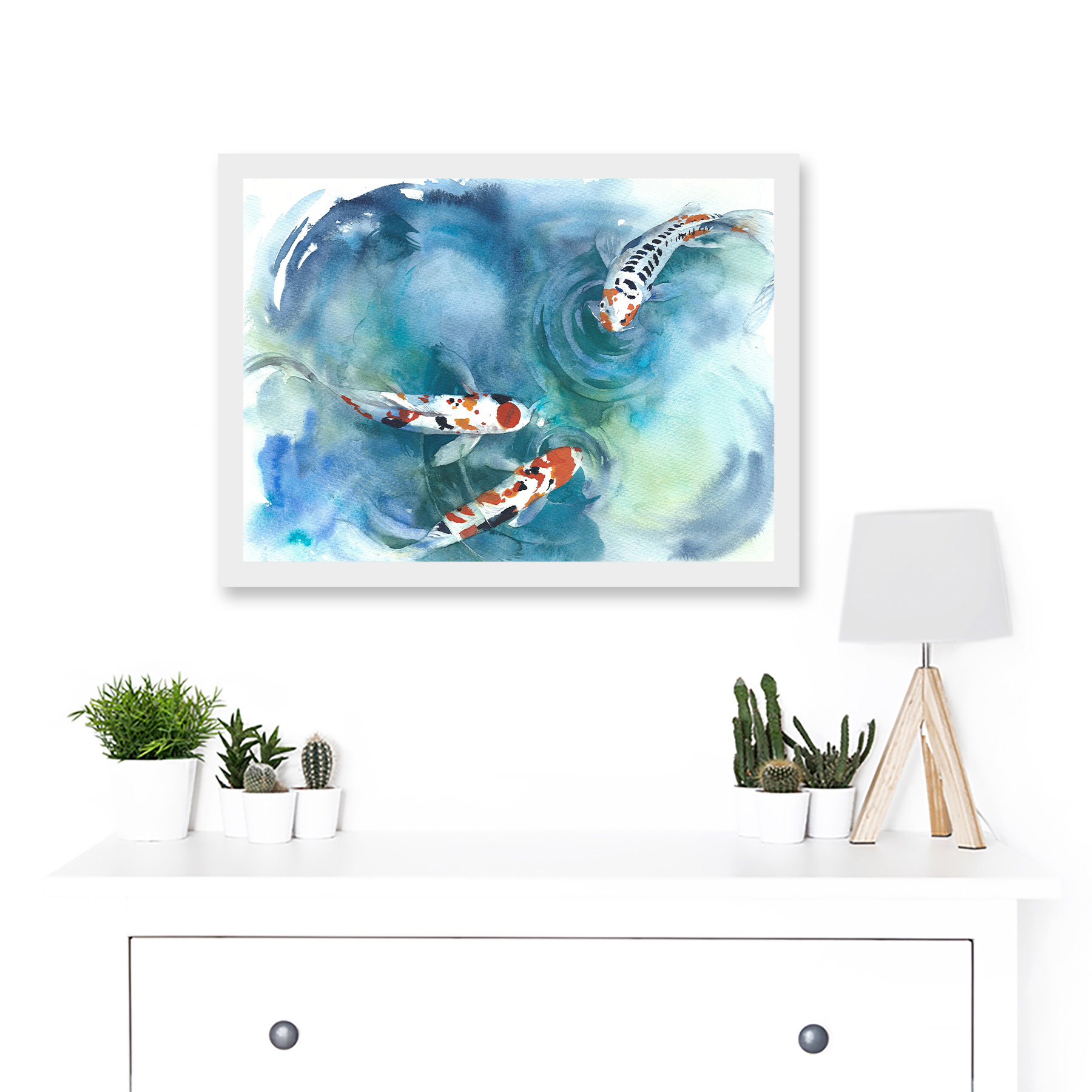 Japanese Koi Fish Near Surface Pond White Black Orange Framed A3 Wall Art Print - Bild 19 von 21