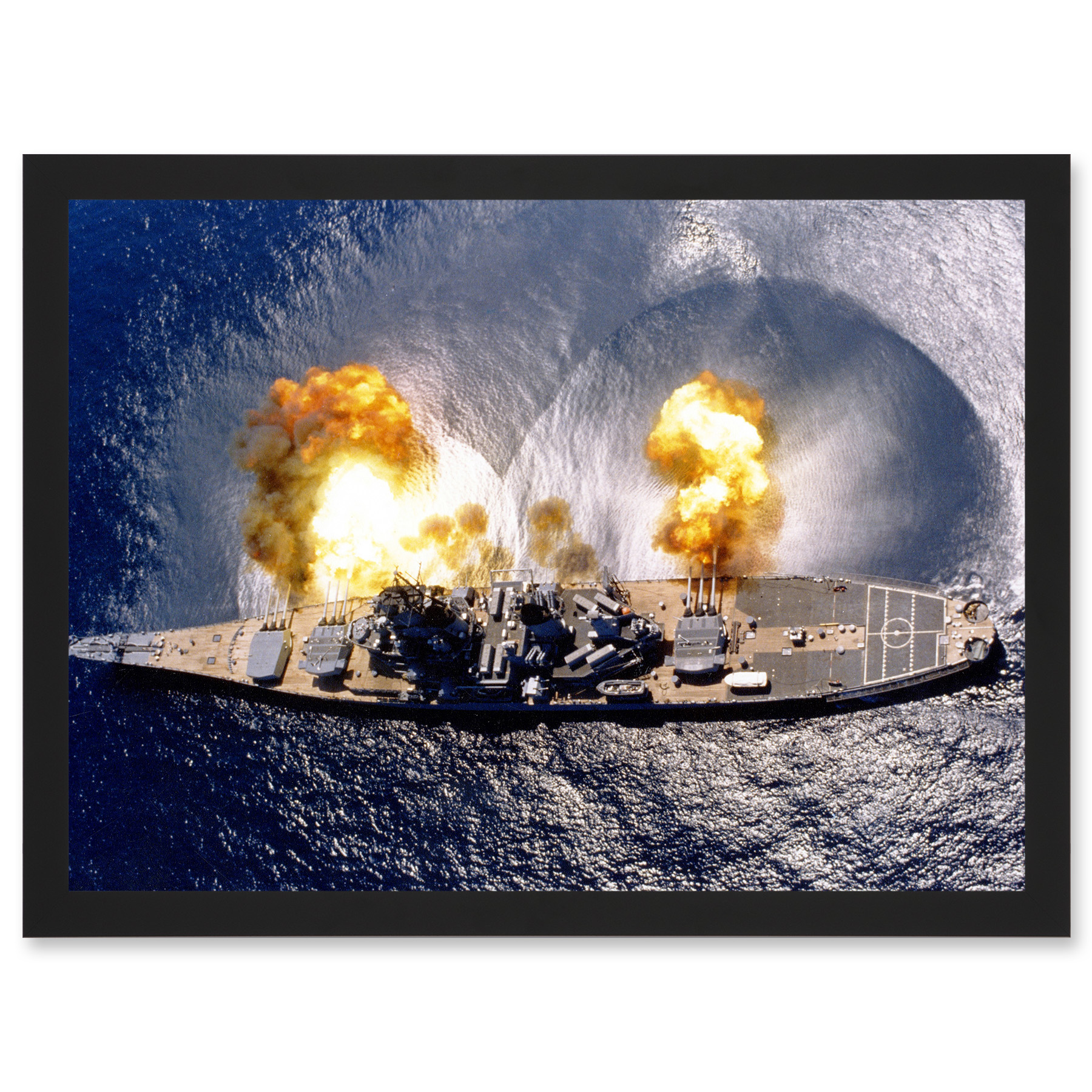 Elliot US Navy USS Iowa Battleship Fires Broadside Photo Framed A4 Art Print