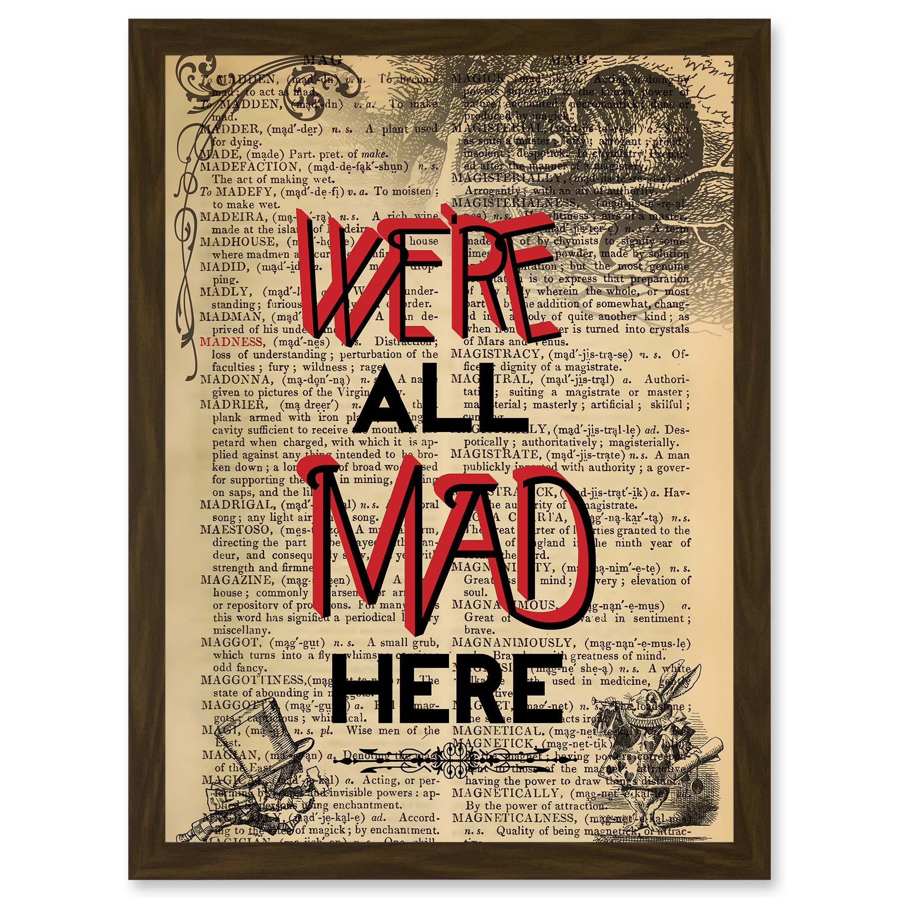 Upcycle We're All Mad Here Zitat Alice Wonderland Cheshire A4 gerahmter Kunstdruck - Bild 6 von 21
