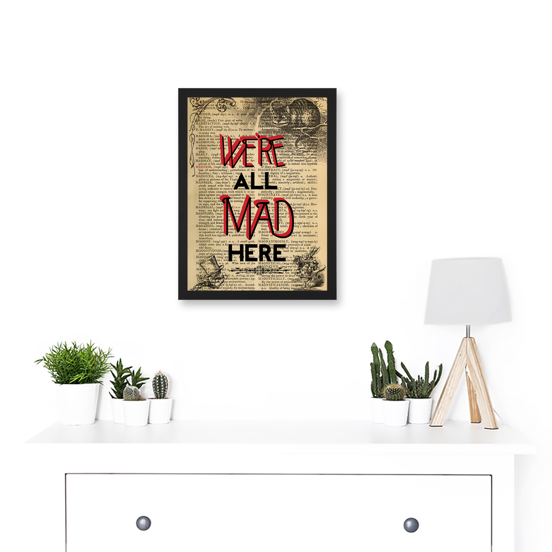 Upcycle We're All Mad Here Zitat Alice Wonderland Cheshire A4 gerahmter Kunstdruck - Bild 3 von 21