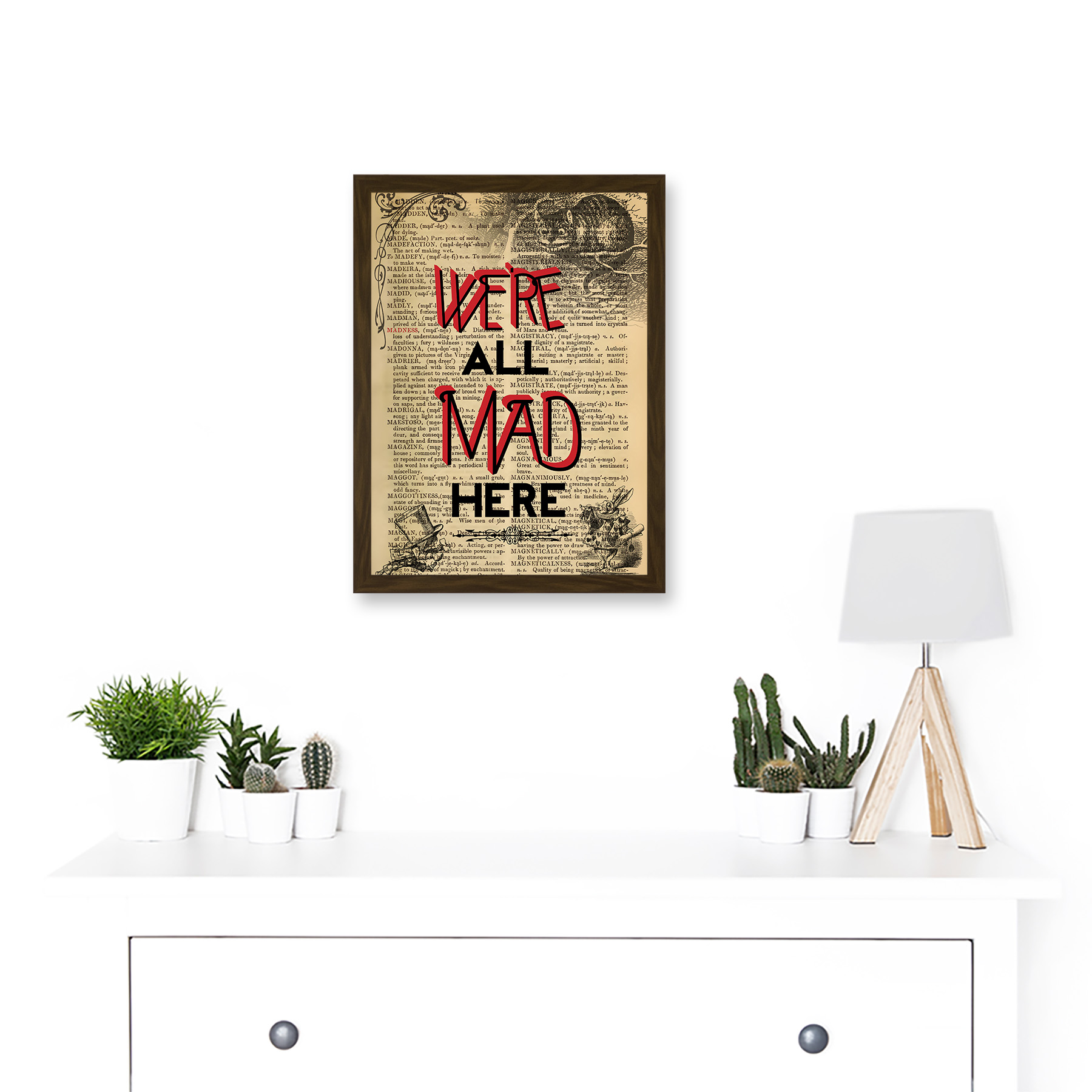 Upcycle We're All Mad Here Zitat Alice Wonderland Cheshire A4 gerahmter Kunstdruck - Bild 7 von 21
