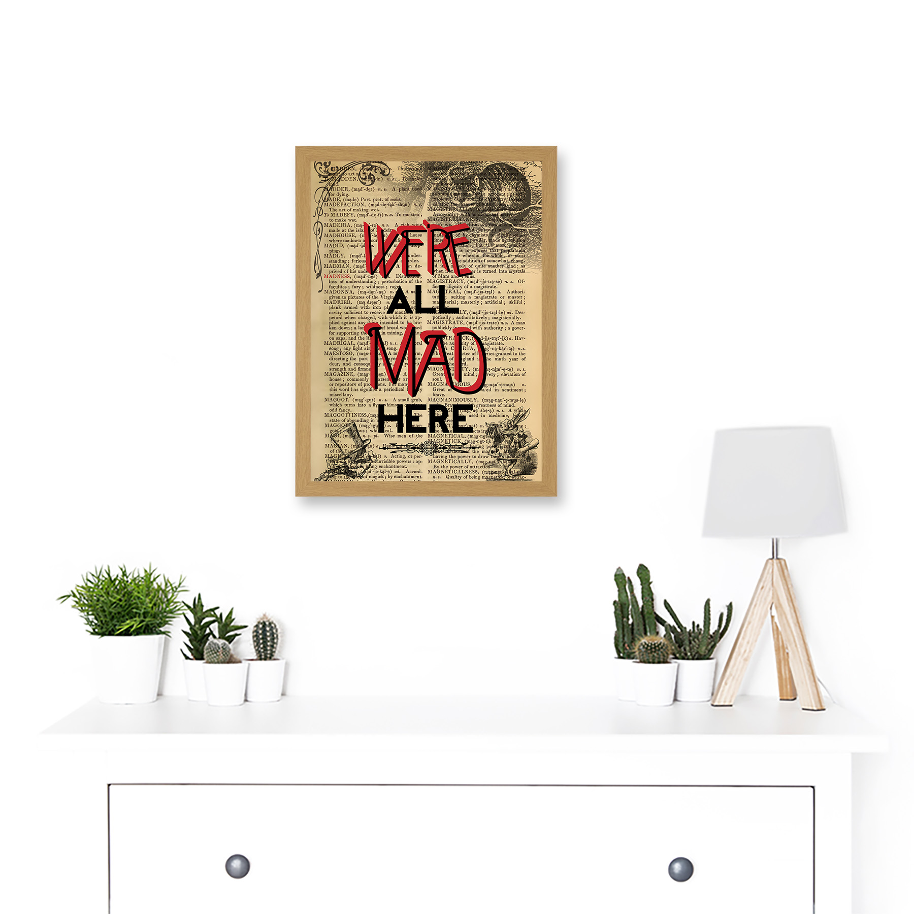 Upcycle We're All Mad Here Zitat Alice Wonderland Cheshire A4 gerahmter Kunstdruck - Bild 15 von 21