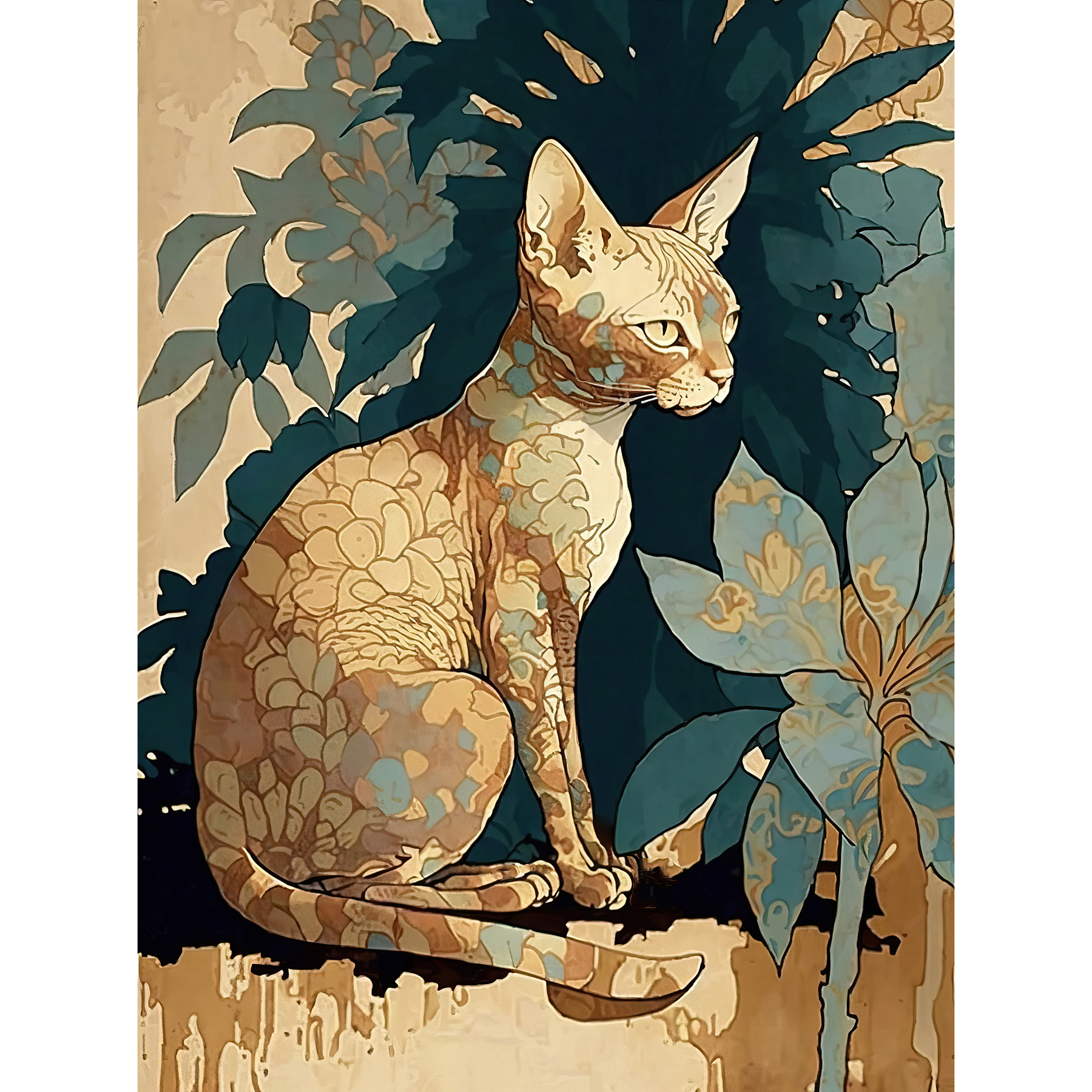Devon Rex Cat with Flower Pattern Fur Framed Wall Art Picture Print 12x16 - Picture 26 of 30