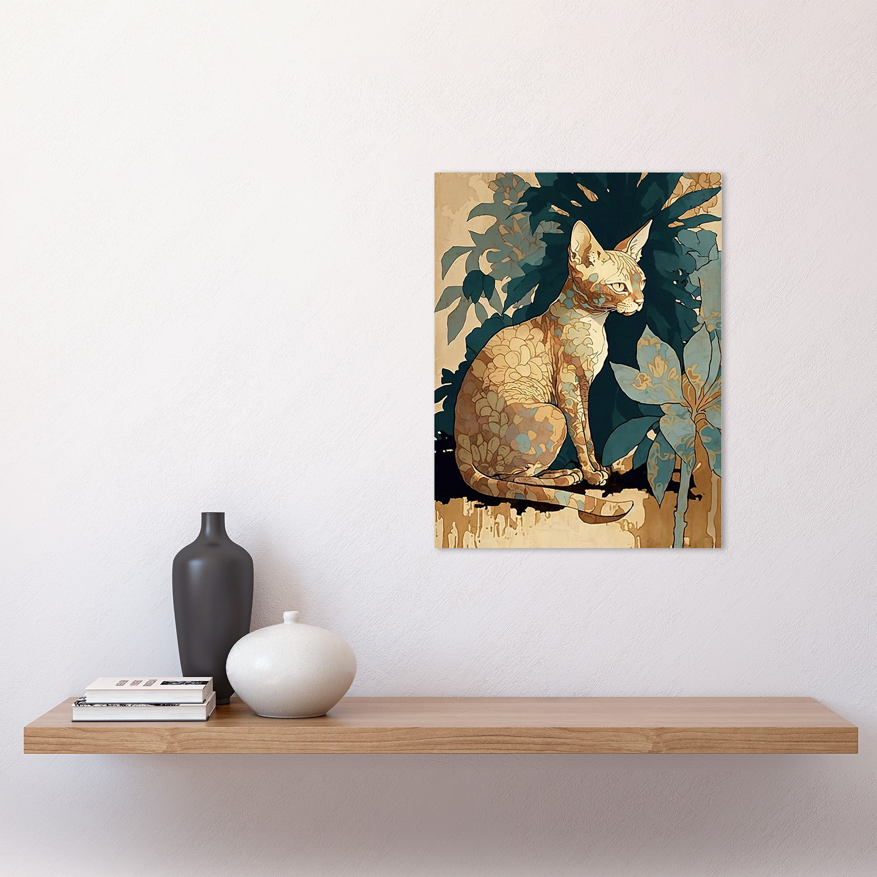 Devon Rex Cat with Flower Pattern Fur Framed Wall Art Picture Print 12x16 - Picture 27 of 30