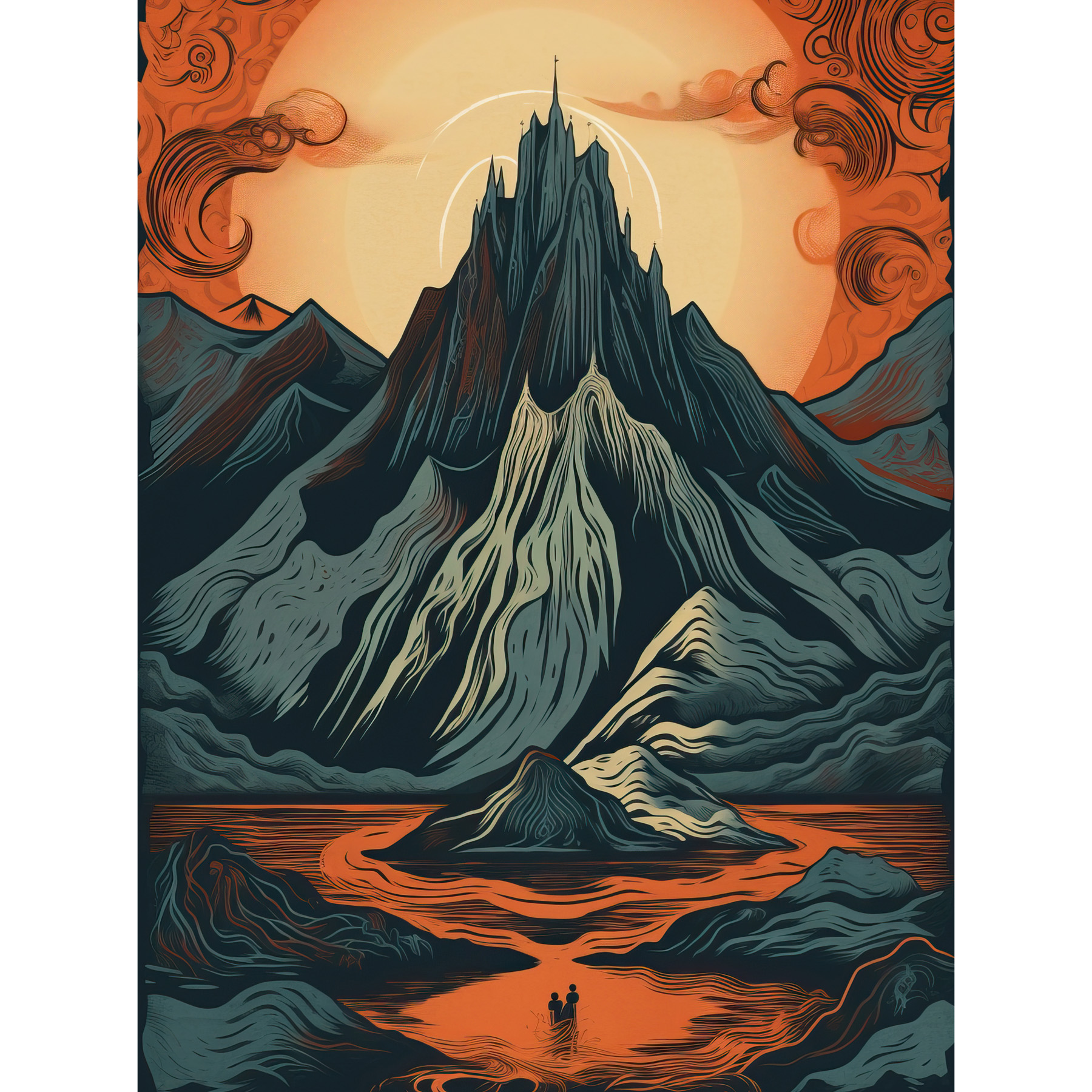Erebor The Lonely Mountain Landscape Illustration Framed Art