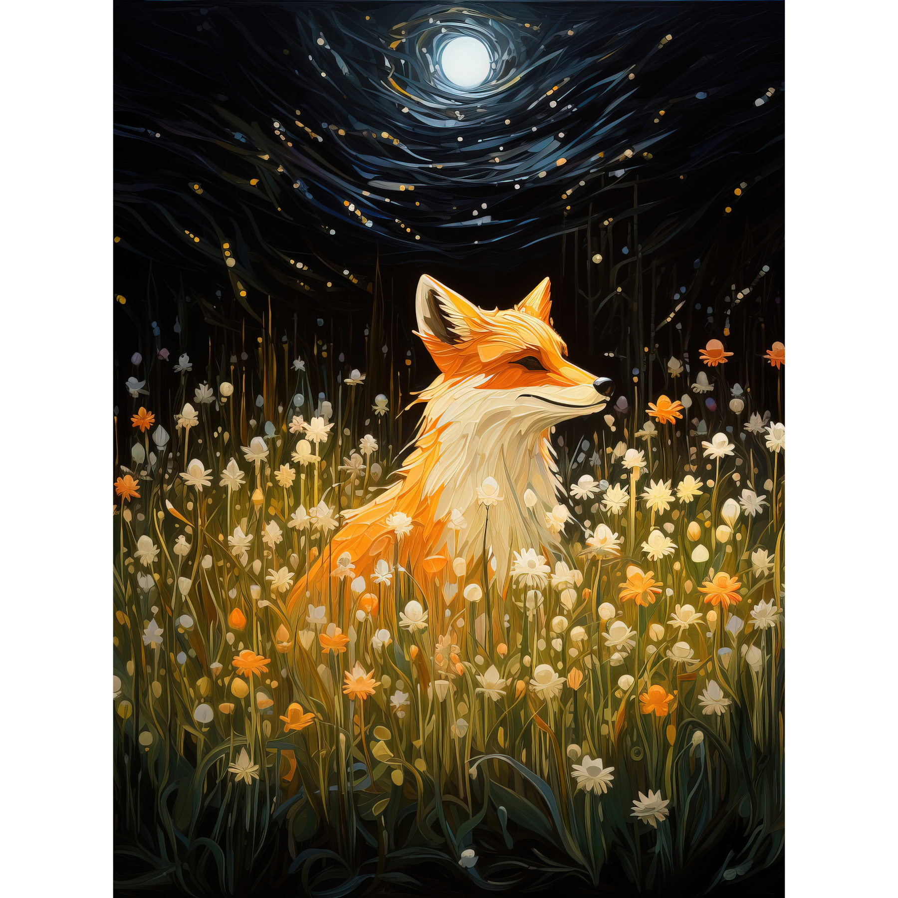 Watching the Fireflies Dance Happy Fox Wildflower Meadow Framed Wall Art 12x16