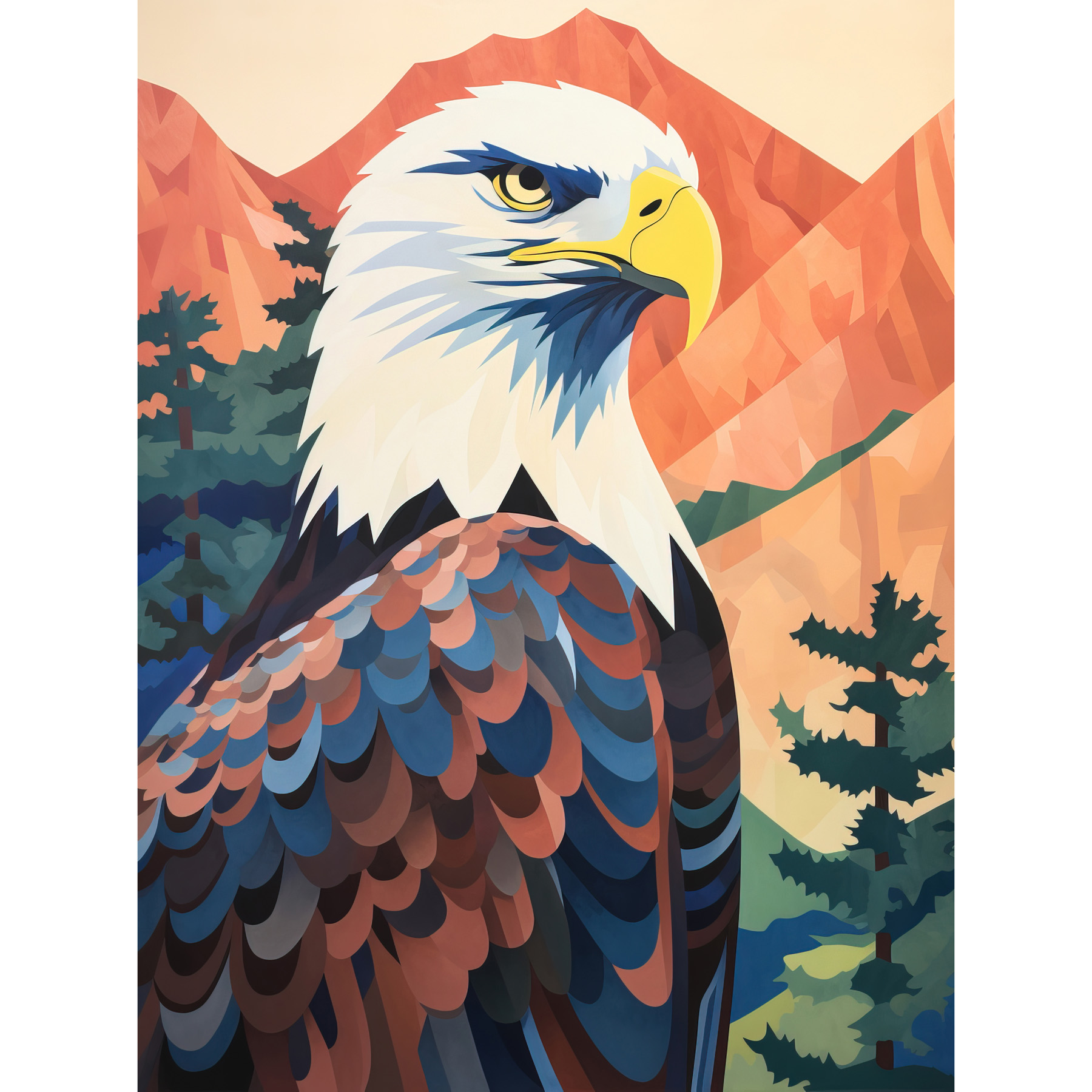 Majestic Bald Eagle Forest Mountain Landscape Artwork Framed Art Picture 12x16