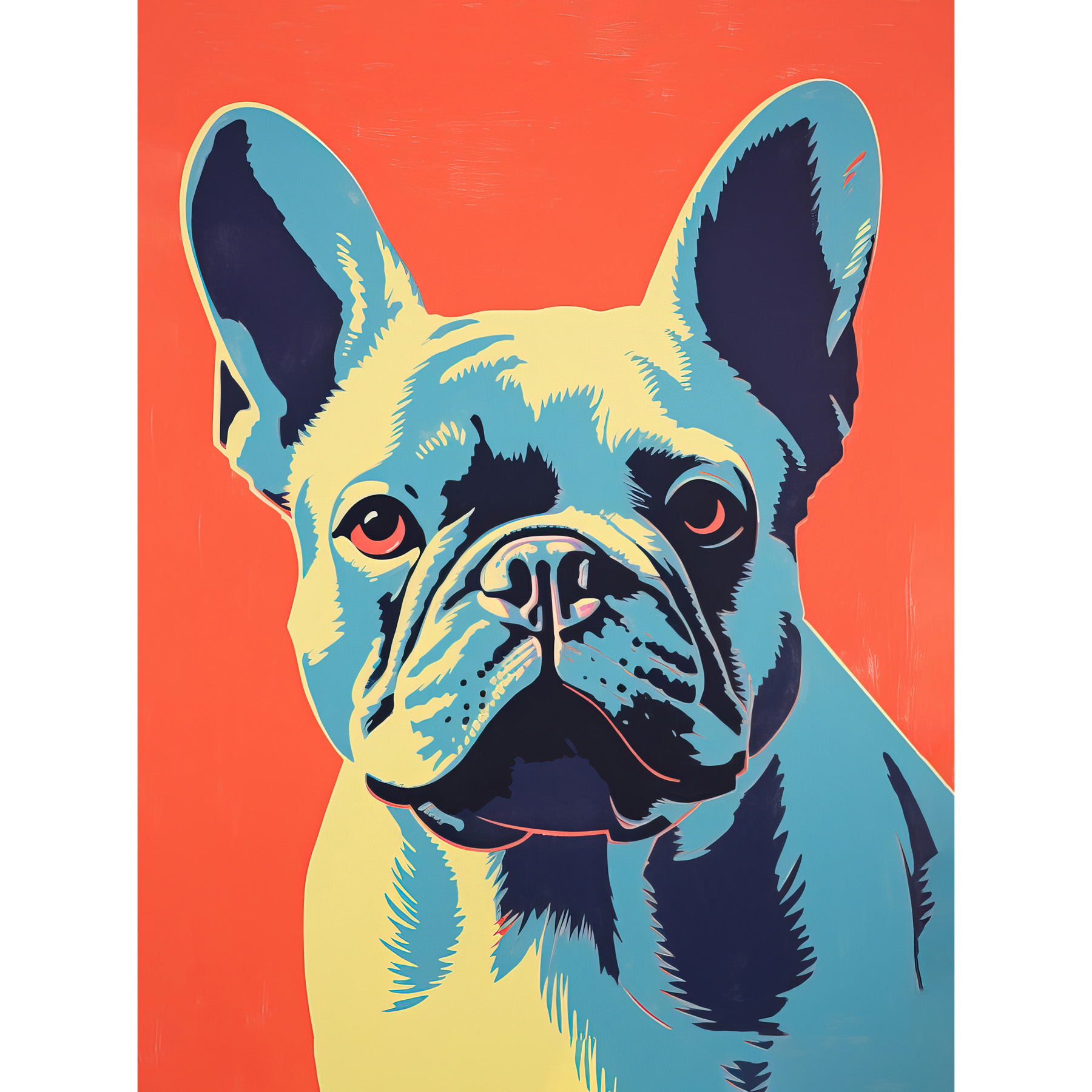 French Bulldog Colour Block Coral Orange Blue Pet Portrait Framed Art 12x16
