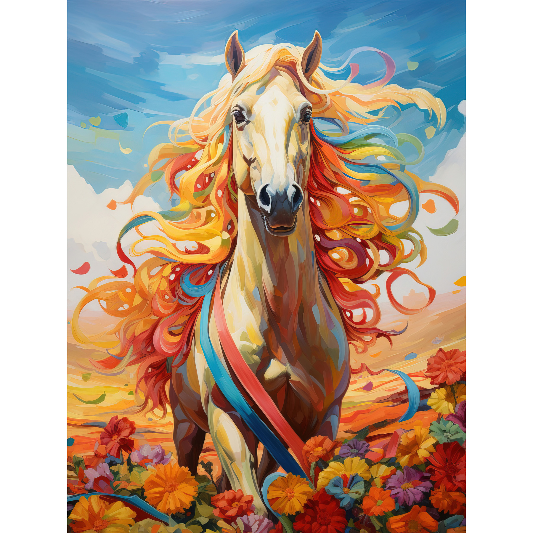 Girls Bedroom Nursery Artwork Fantasy Horse Colourful Mane Framed Wall Art 12x16