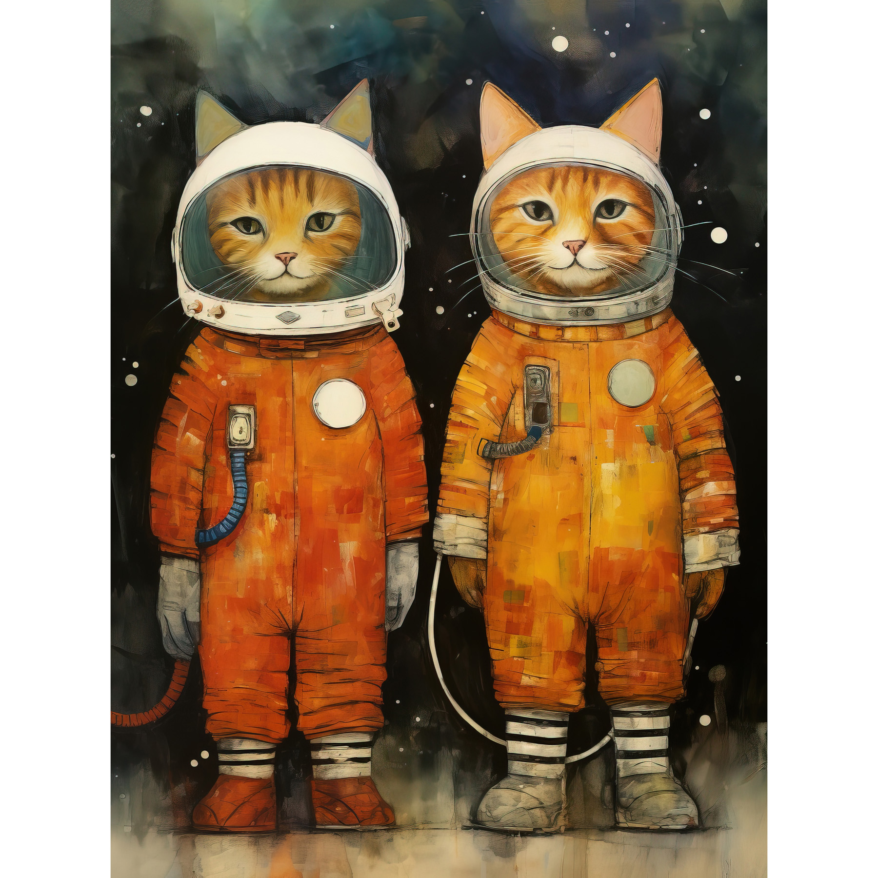 Cosmic Cats in Outer Space Moon Walk Fun Kids Bedroom Framed Art Picture 12x16