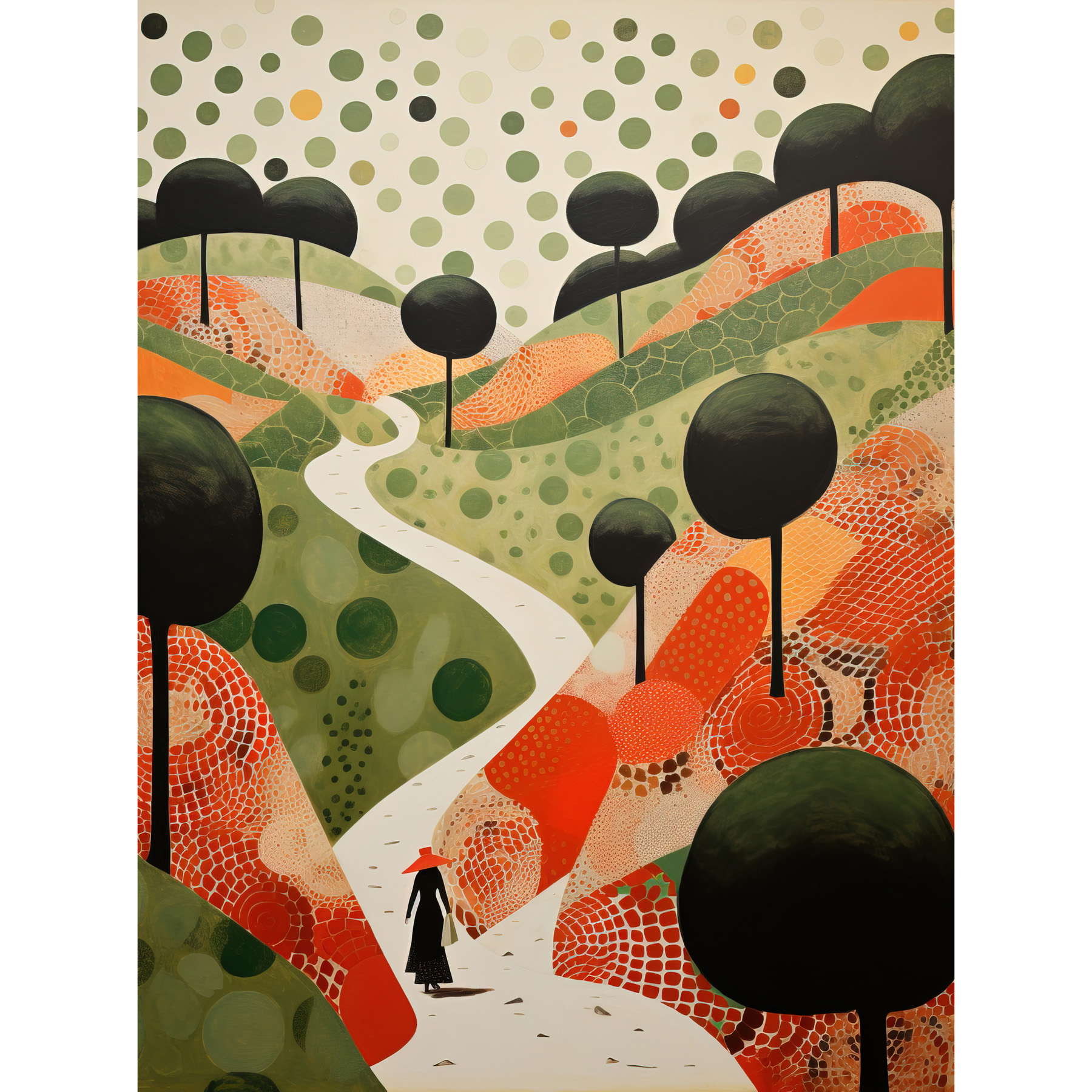 Walk on the Countryside Hill Path Folk Art Landscape Framed Art Picture 12x16