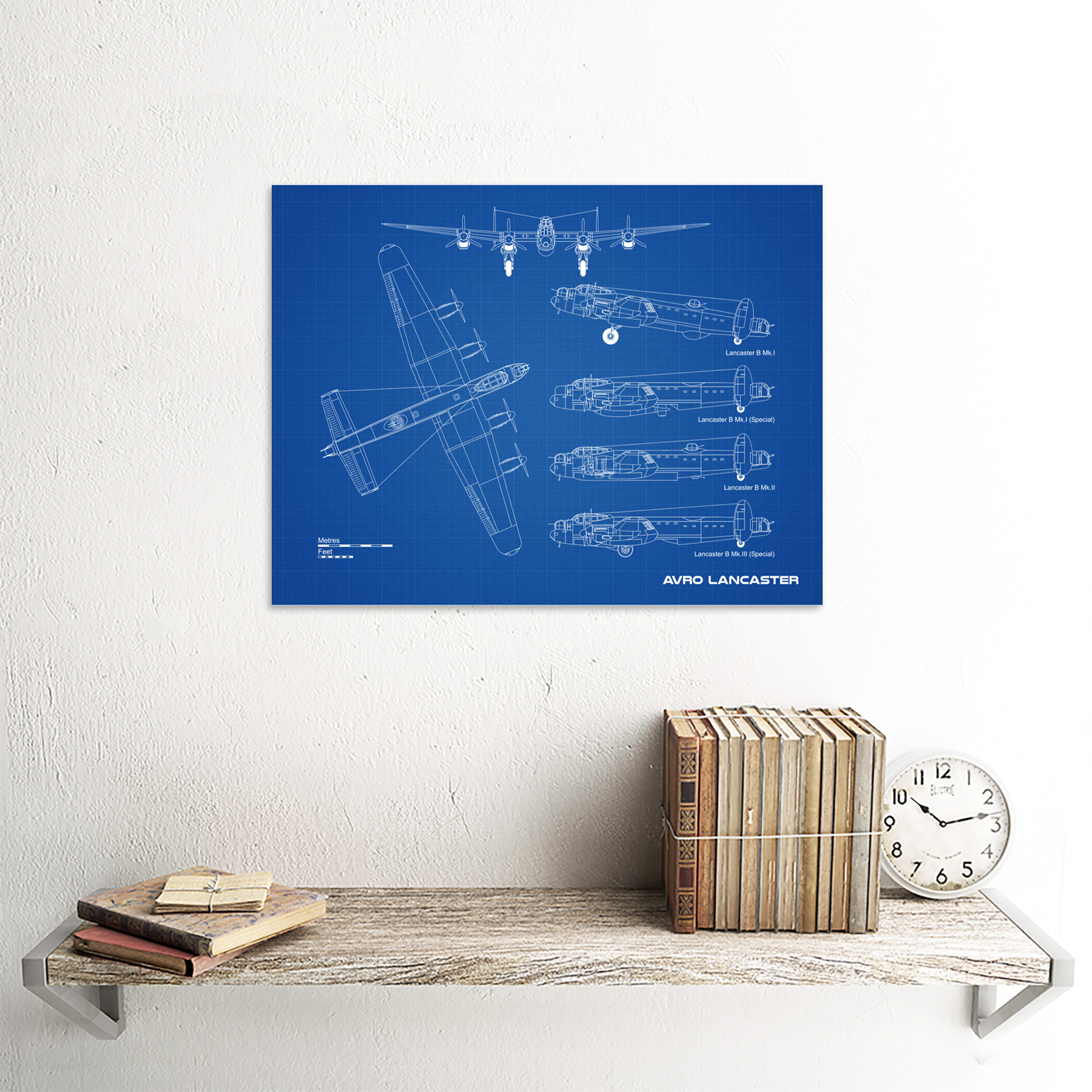 Stampa D'arte Incorniciata: Bombardiere Avro Lancaster WWII - 30x41 Cm - Wee Blue Coo
