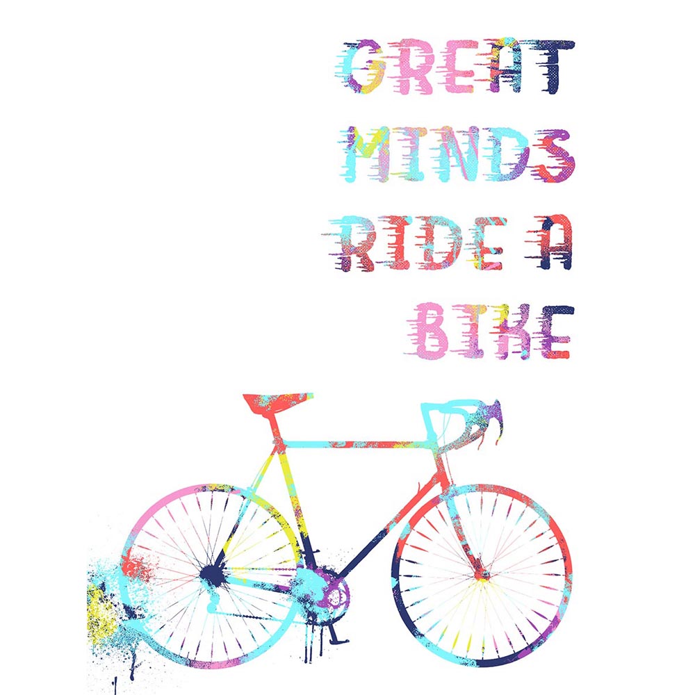 Bicycle Colourful Great Minds Ride Art Print Framed Poster Wall Decor 12X16 Inch