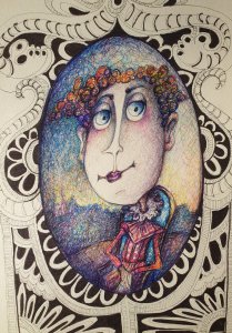 Magda de la dalle sur fond de château fort