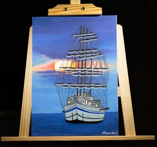 Original handmade acrylic sail ship painting