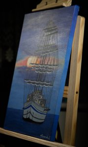 Original handmade acrylic sail ship painting